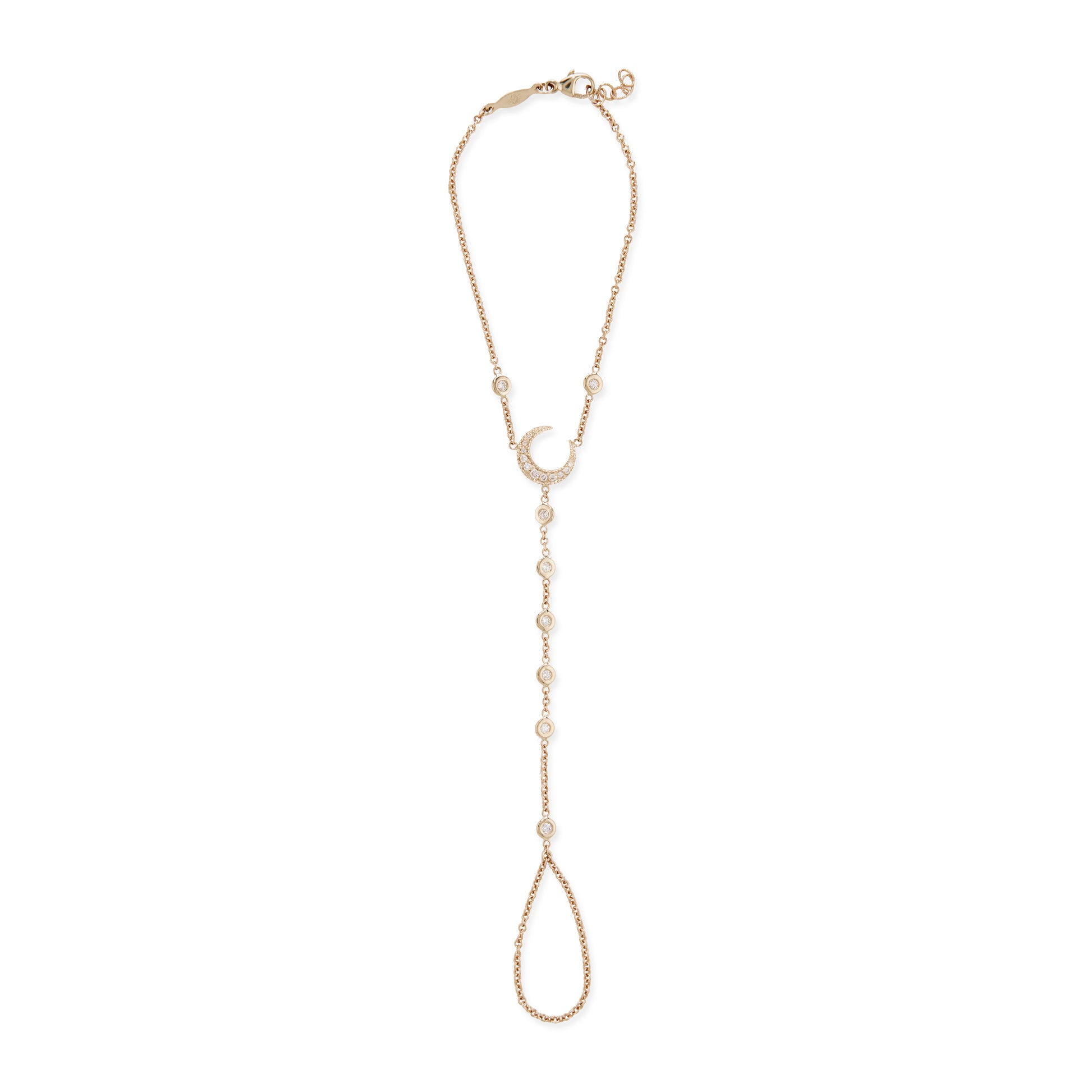 Pave Crescent Moon + Diamond Finger Bracelet