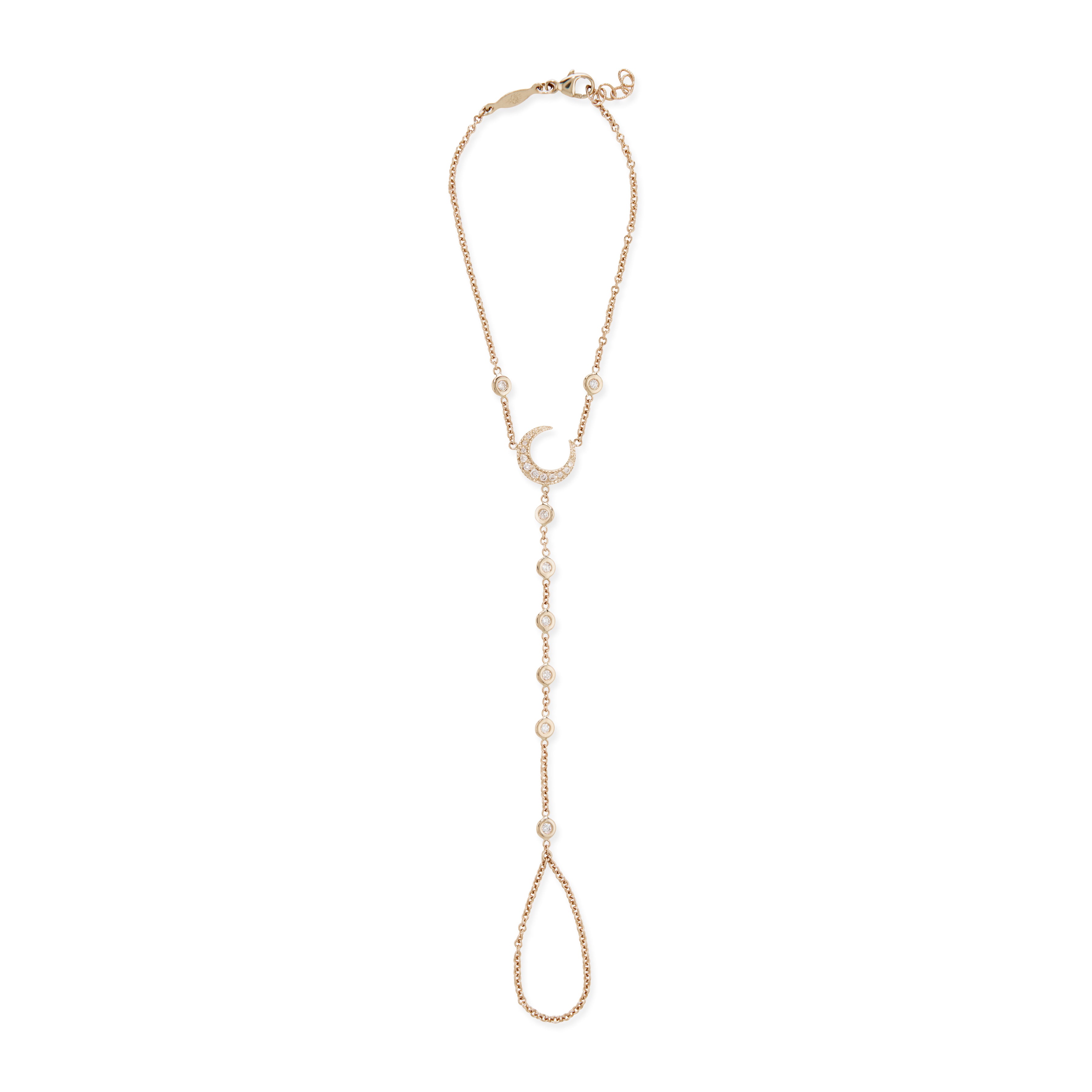 Pave Crescent Moon + Diamond Finger Bracelet