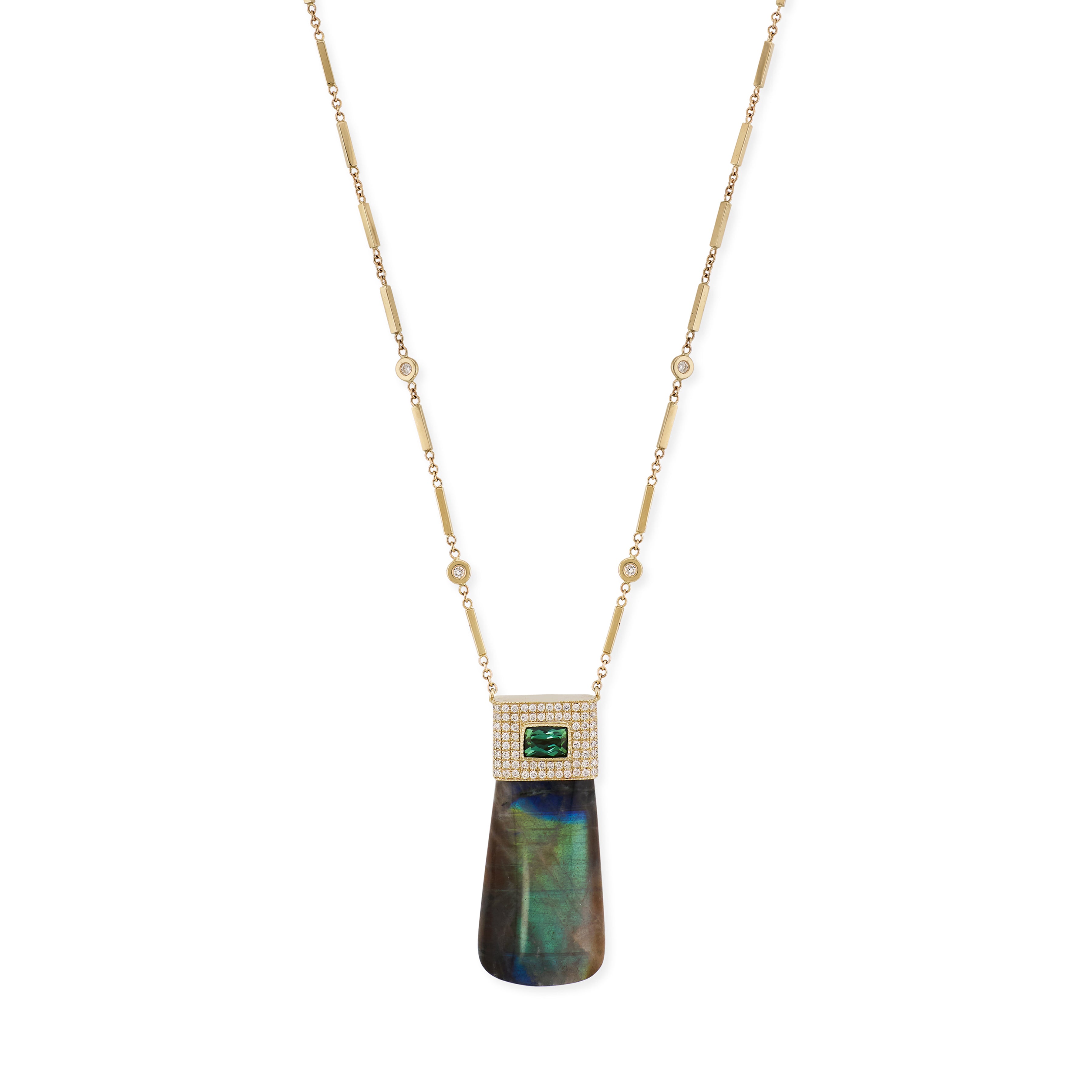 Pave Green Tourmaline Cap + Labradorite Crystal Necklace