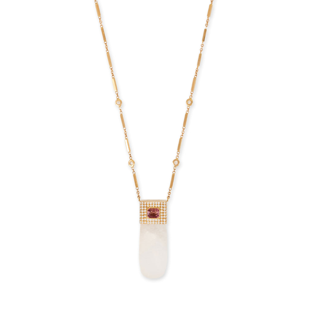 Pave Pink Tourmaline Cap + Moonstone Crystal Necklace