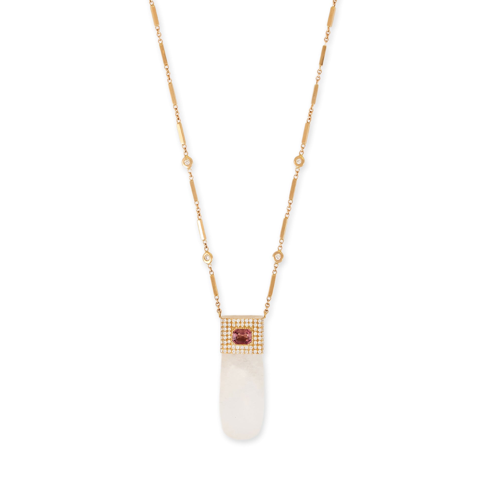 Pave Pink Tourmaline Cap + Moonstone Crystal Necklace