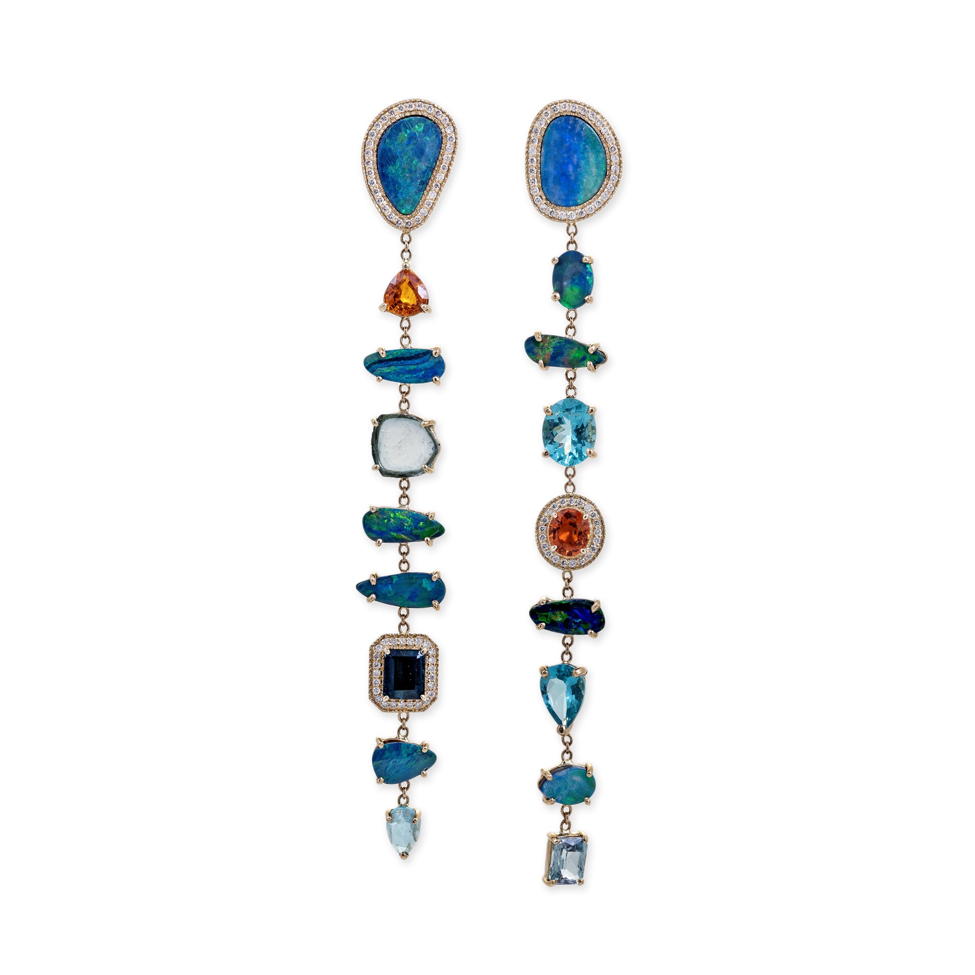 Long Pave Multi Gemstone Drop Earrings