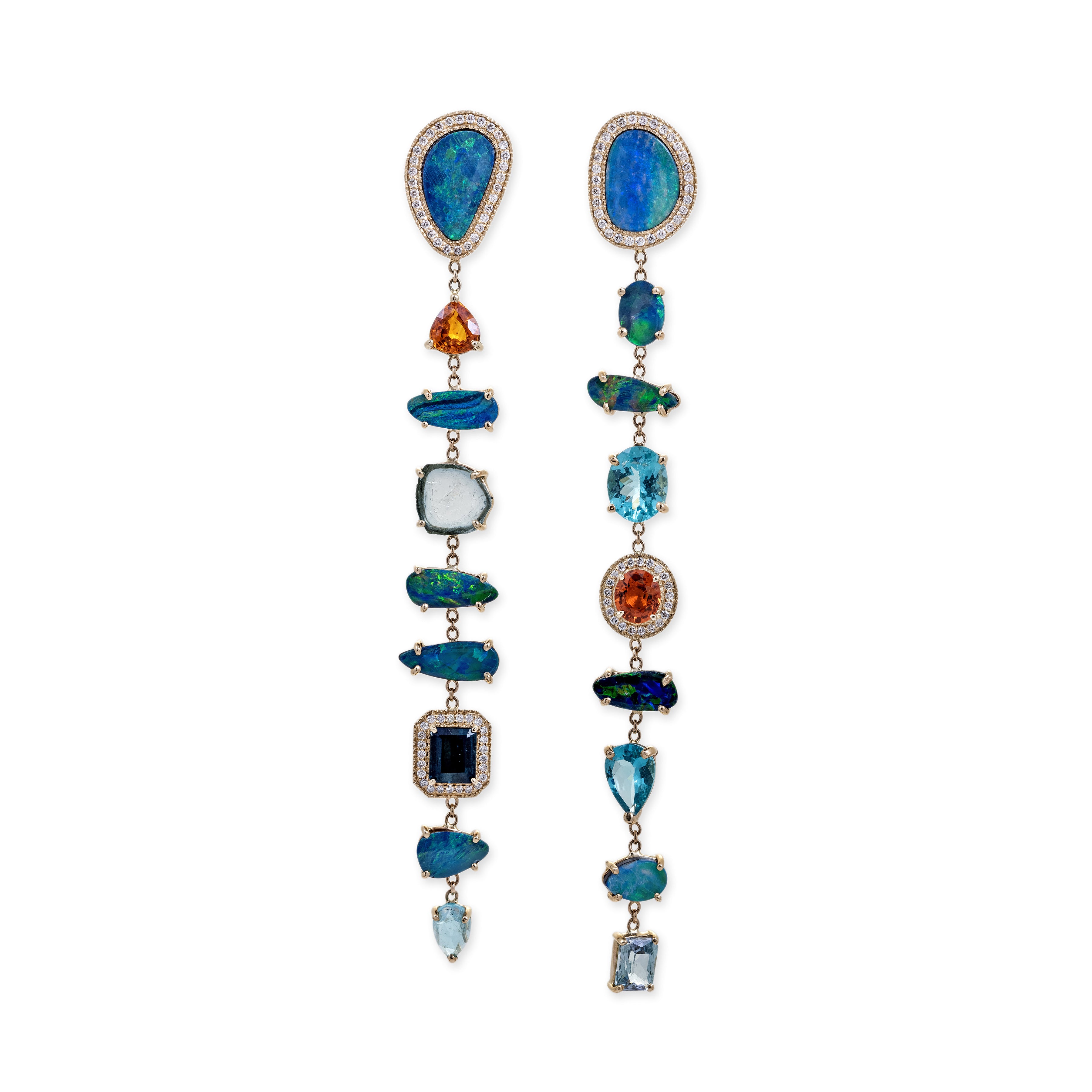 Long Pave Multi Gemstone Drop Earrings