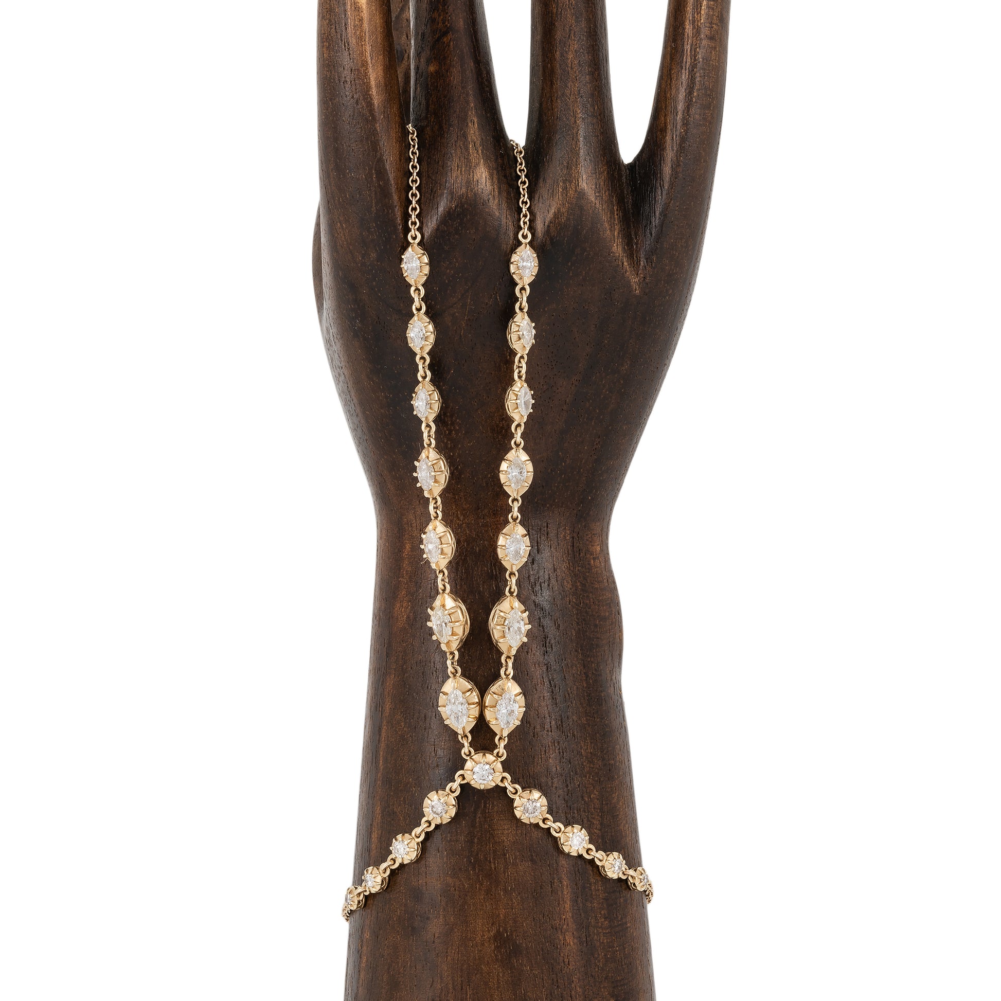 Graduated Marquise + Round Sophia Diamond Double Stem Finger Bracelet