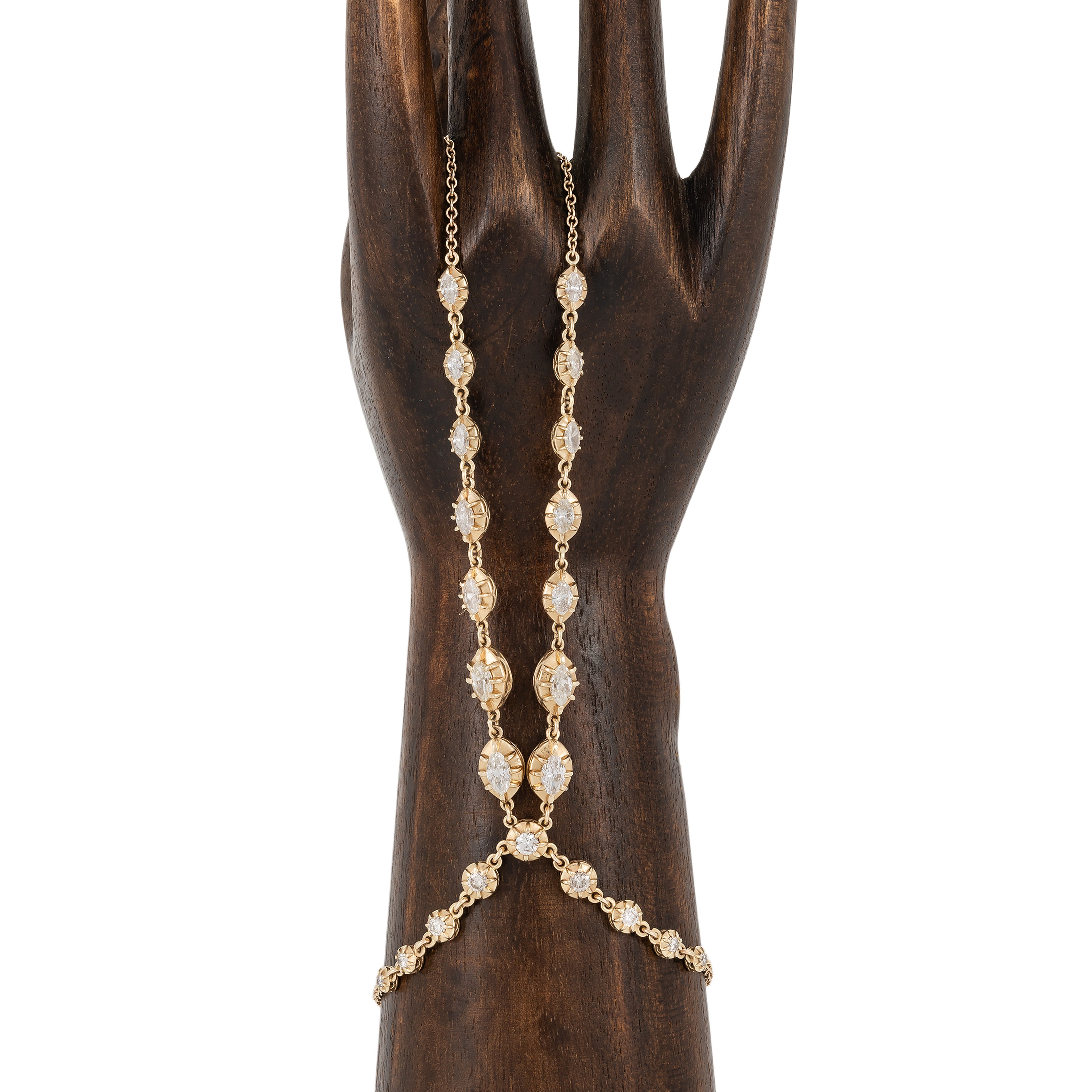 Graduated Marquise + Round Sophia Diamond Double Stem Finger Bracelet