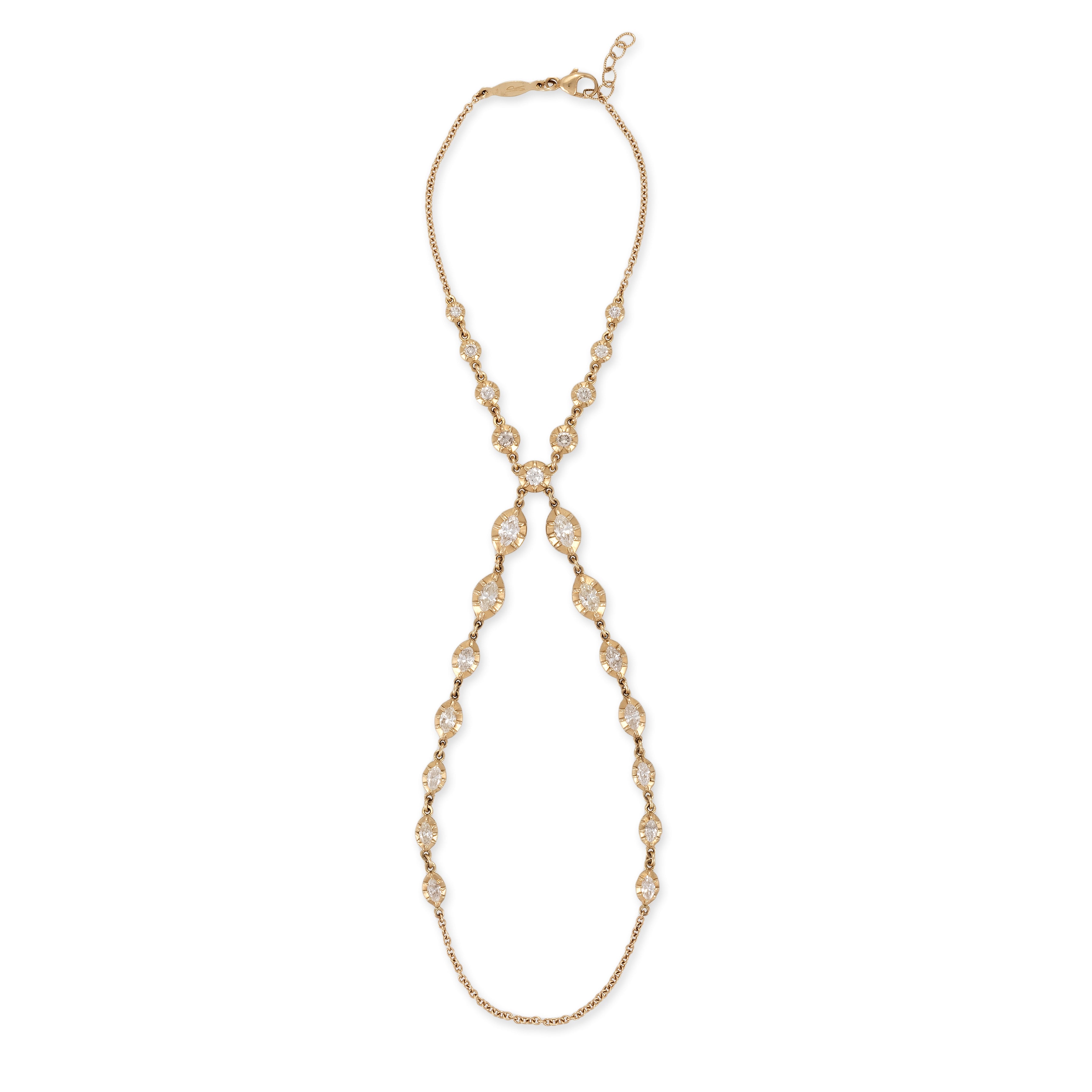 Graduated Marquise + Round Sophia Diamond Double Stem Finger Bracelet
