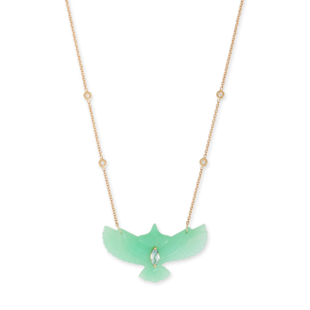 Aquamarine Marquise Chrysoprase Thunderbird Diamond Necklace