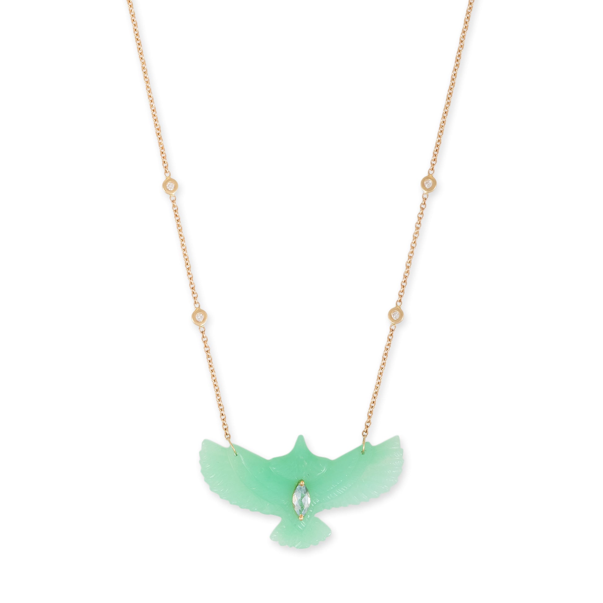 Aquamarine Marquise Chrysoprase Thunderbird Diamond Necklace