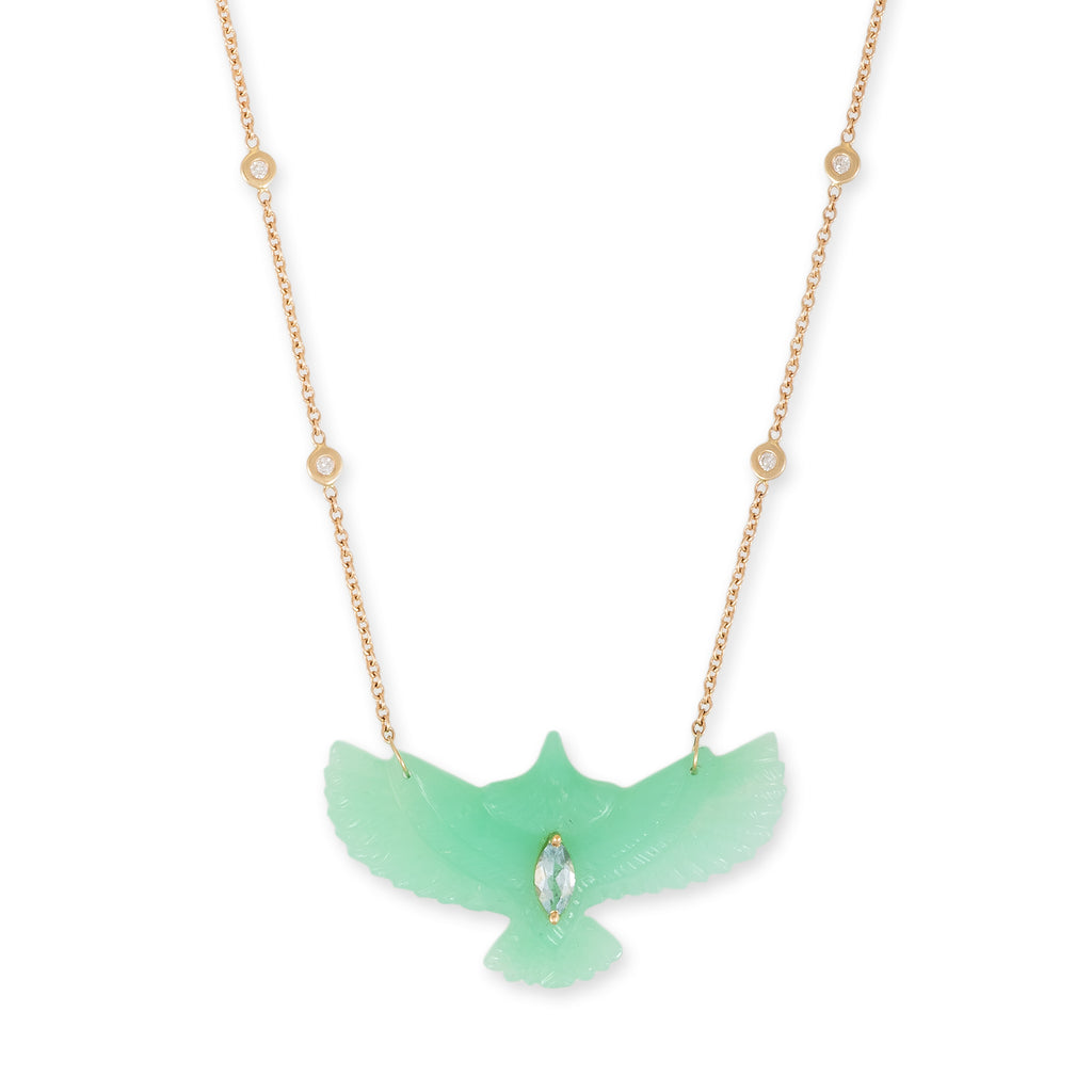 Aquamarine Marquise Chrysoprase Thunderbird Diamond Necklace