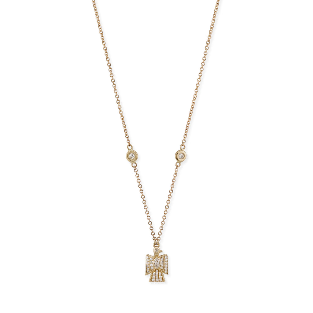 Tiny Pave Marquise Diamond Center Thunderbird Necklace