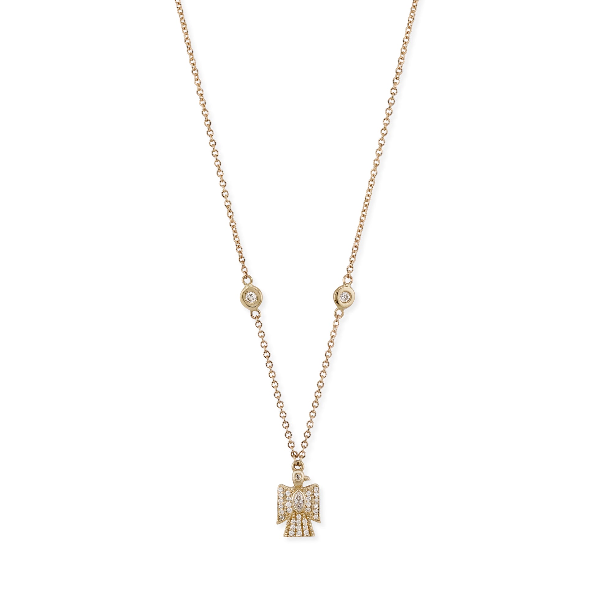 Tiny Pave Marquise Diamond Center Thunderbird Necklace