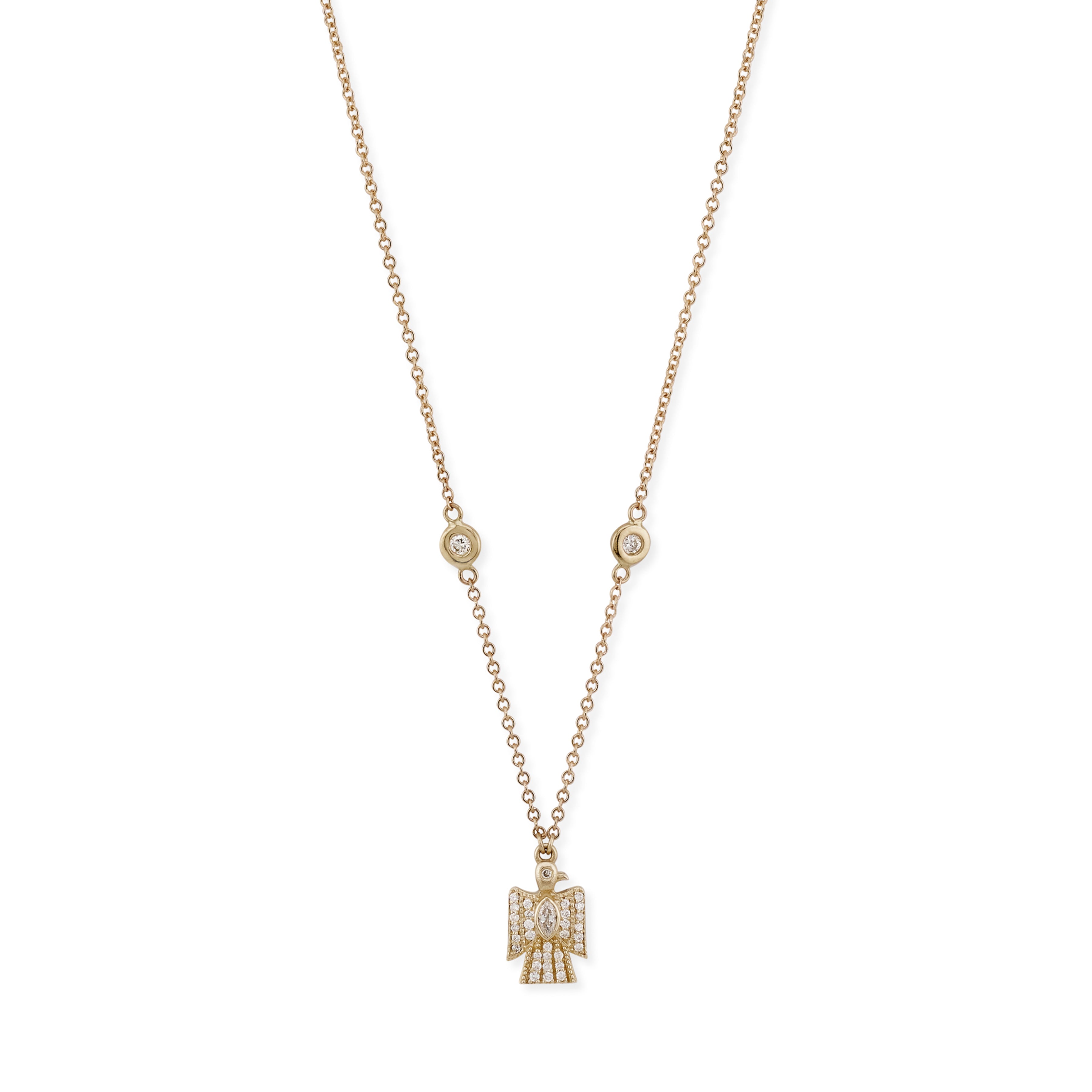 Tiny Pave Marquise Diamond Center Thunderbird Necklace