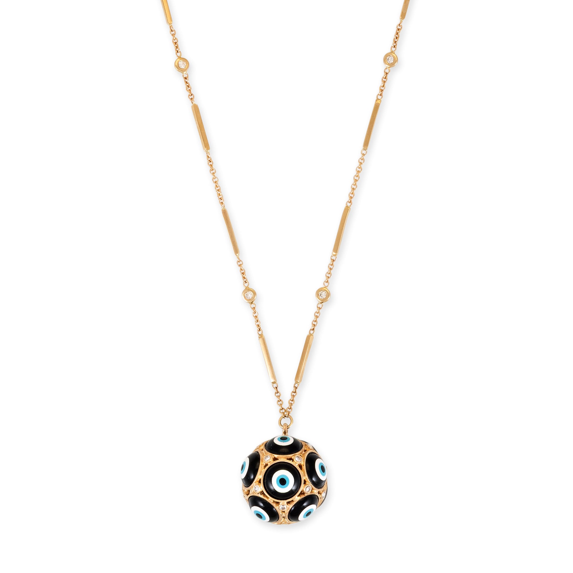 Black Ceramic Eye + Rose Cut Diamond Sphere Charm Necklace