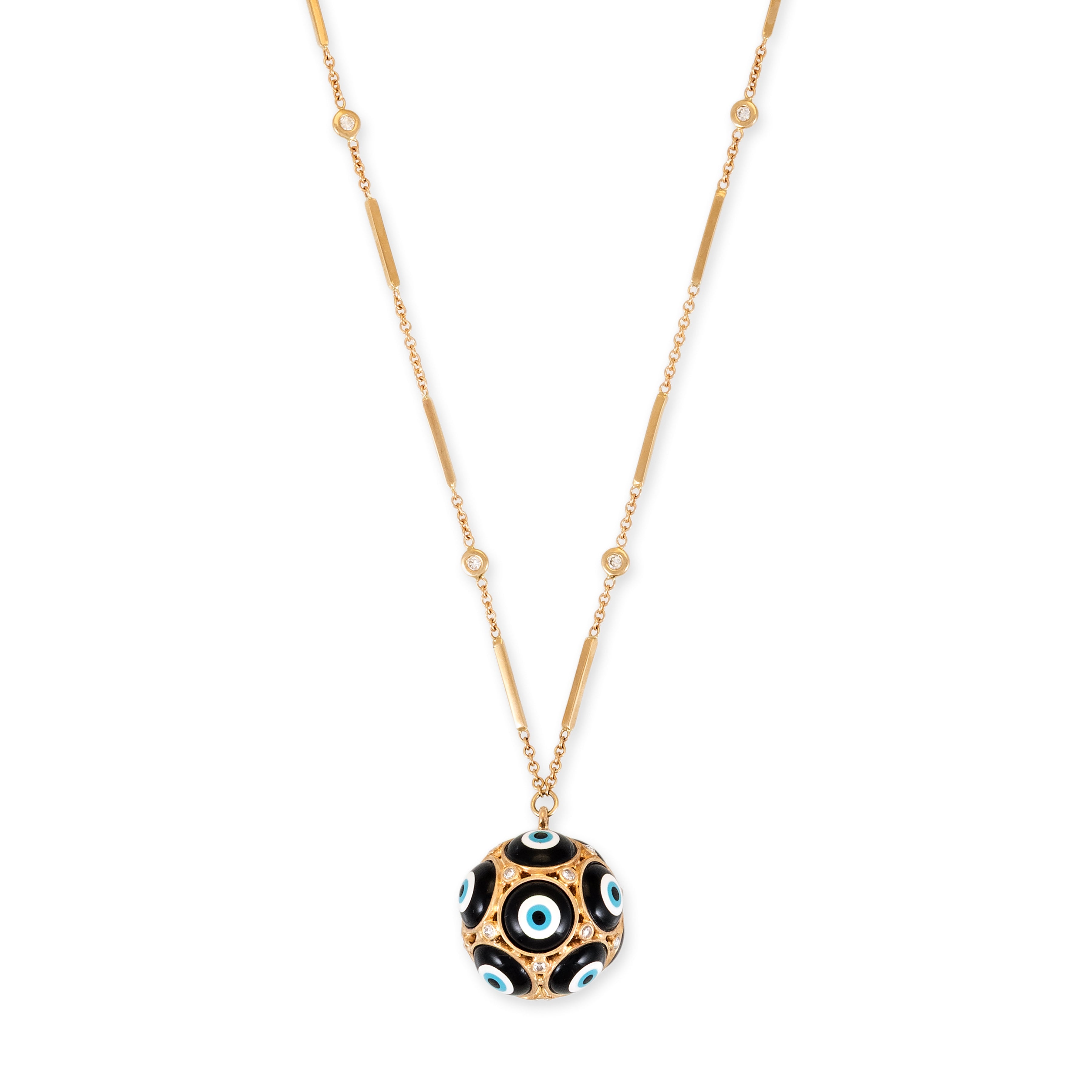 Black Ceramic Eye + Rose Cut Diamond Sphere Charm Necklace