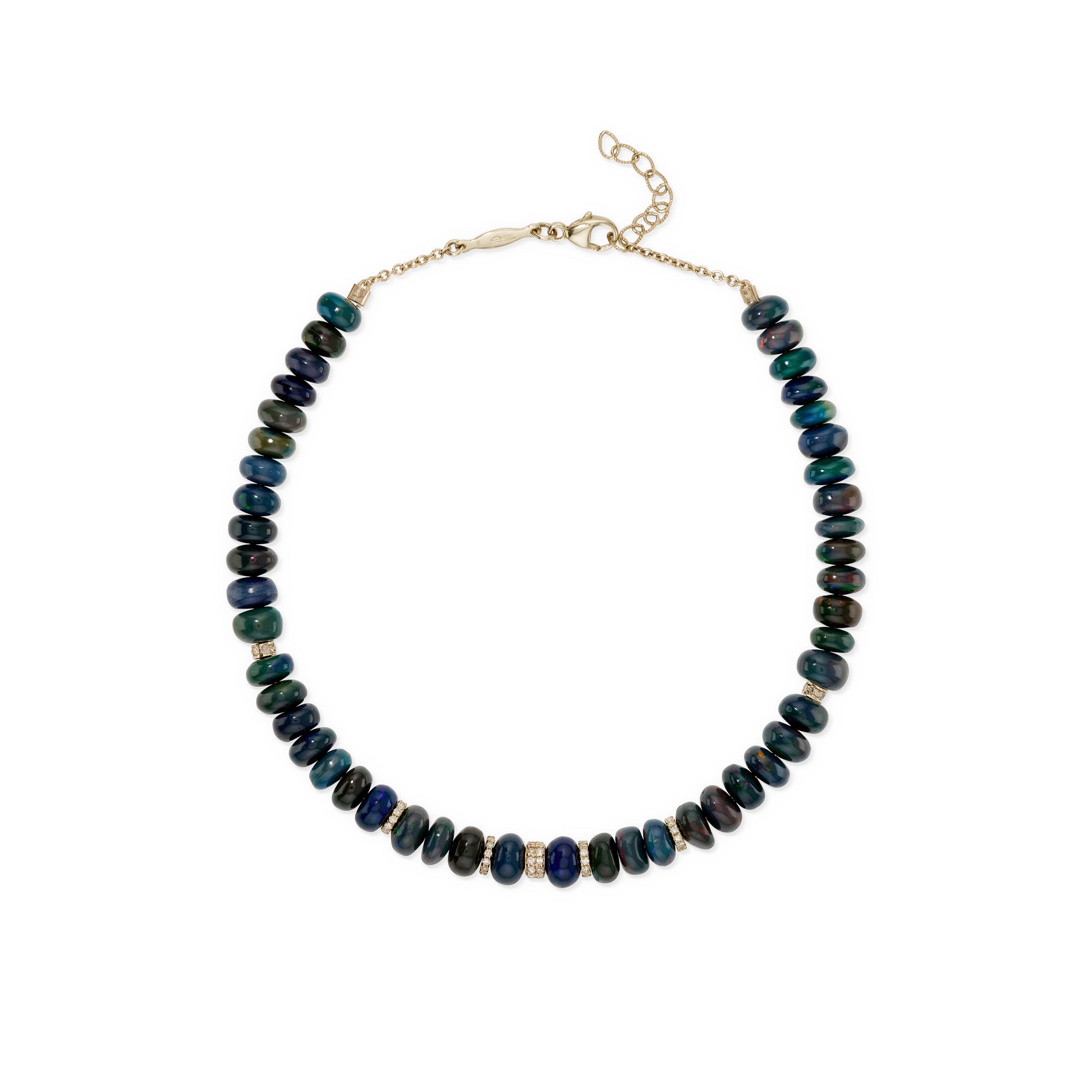 7 Pave Diamond Rondelles + Black Opal Beaded Anklet