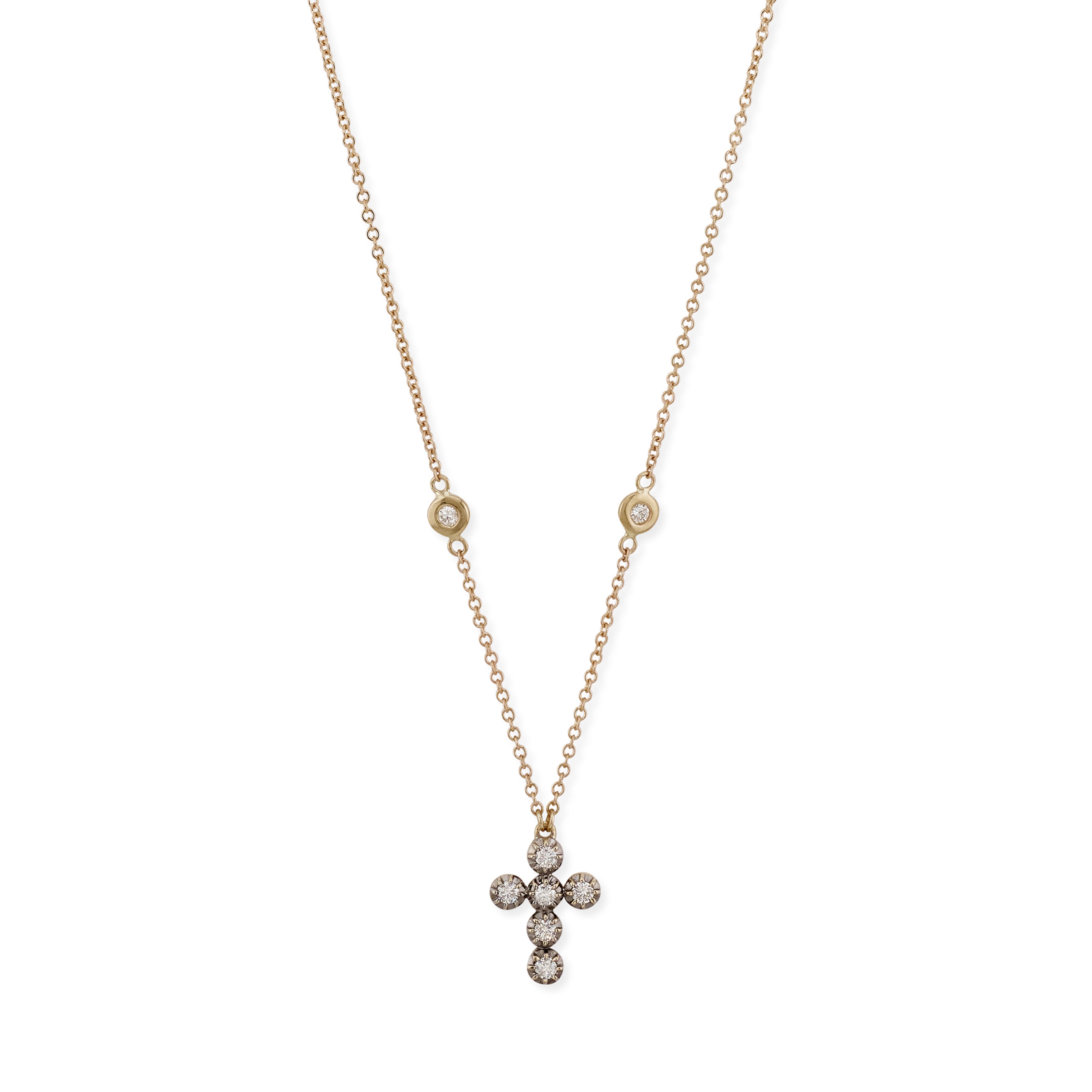 Tiny Black Rhodium Sophia Diamond Cross Necklace