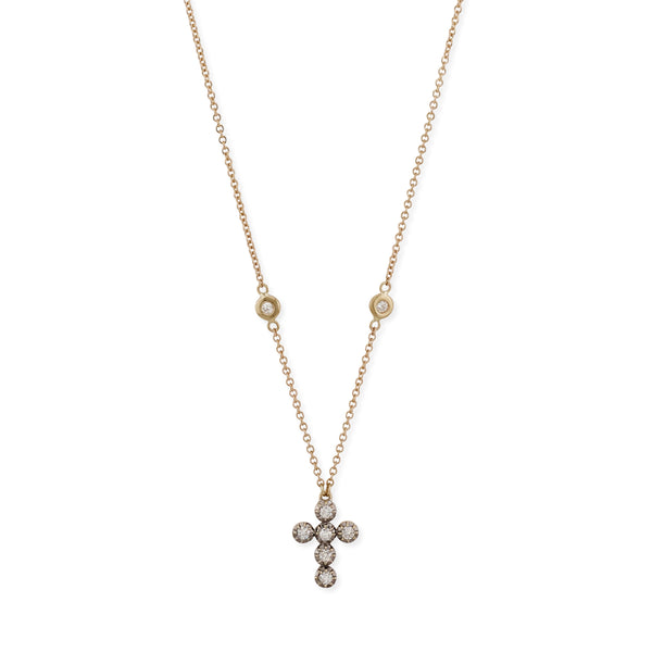 Tiny Black Rhodium Sophia Diamond Cross Necklace – Jacquie Aiche
