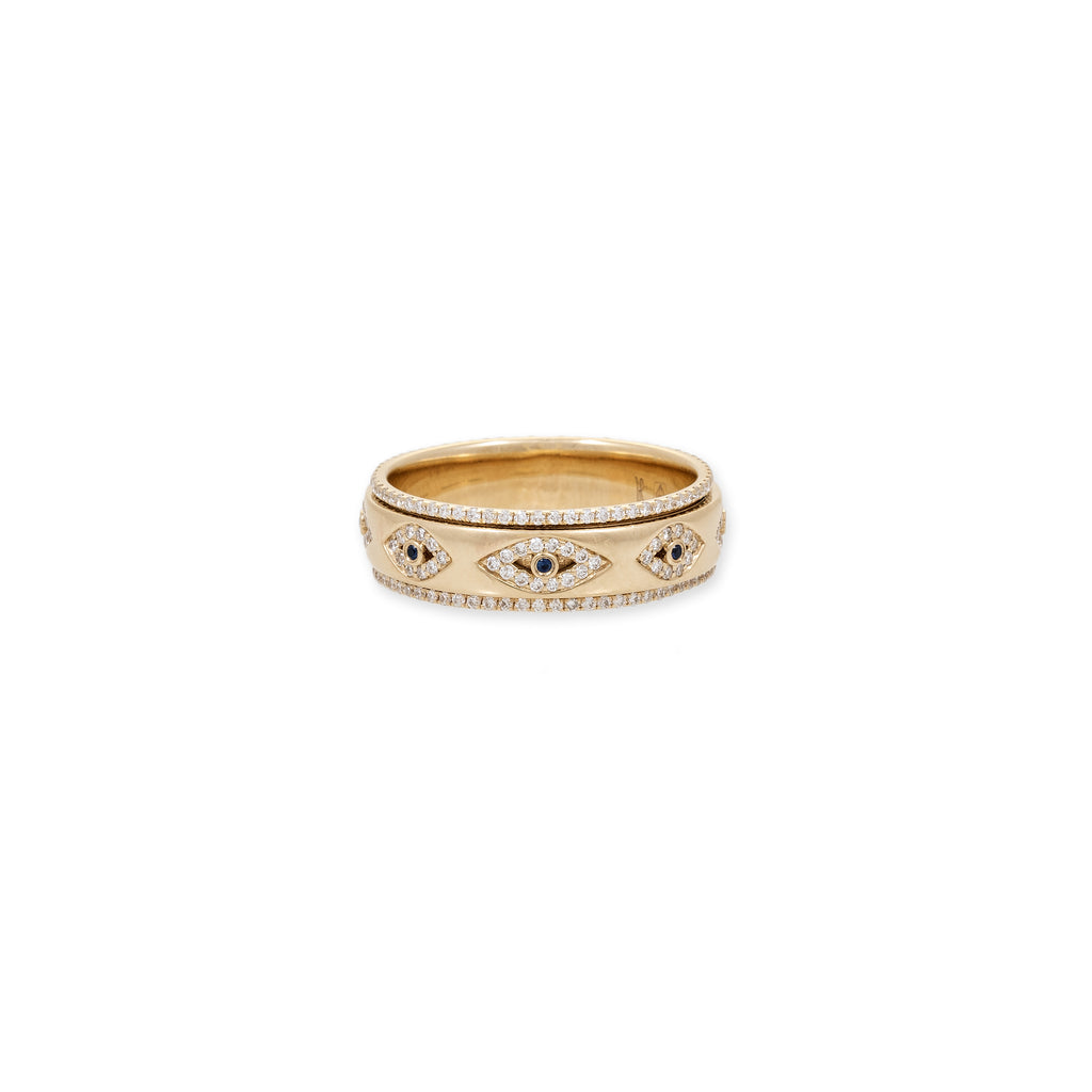 Pave + Blue Diamond Eyes Spinner Ring