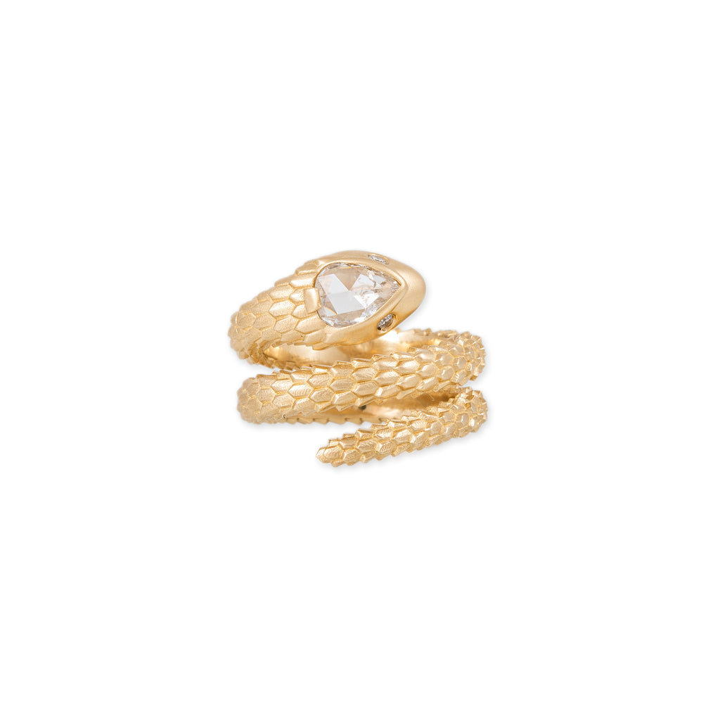 Charlotte Large Rose Cut Teardrop Diamond Coiled Snake Ring