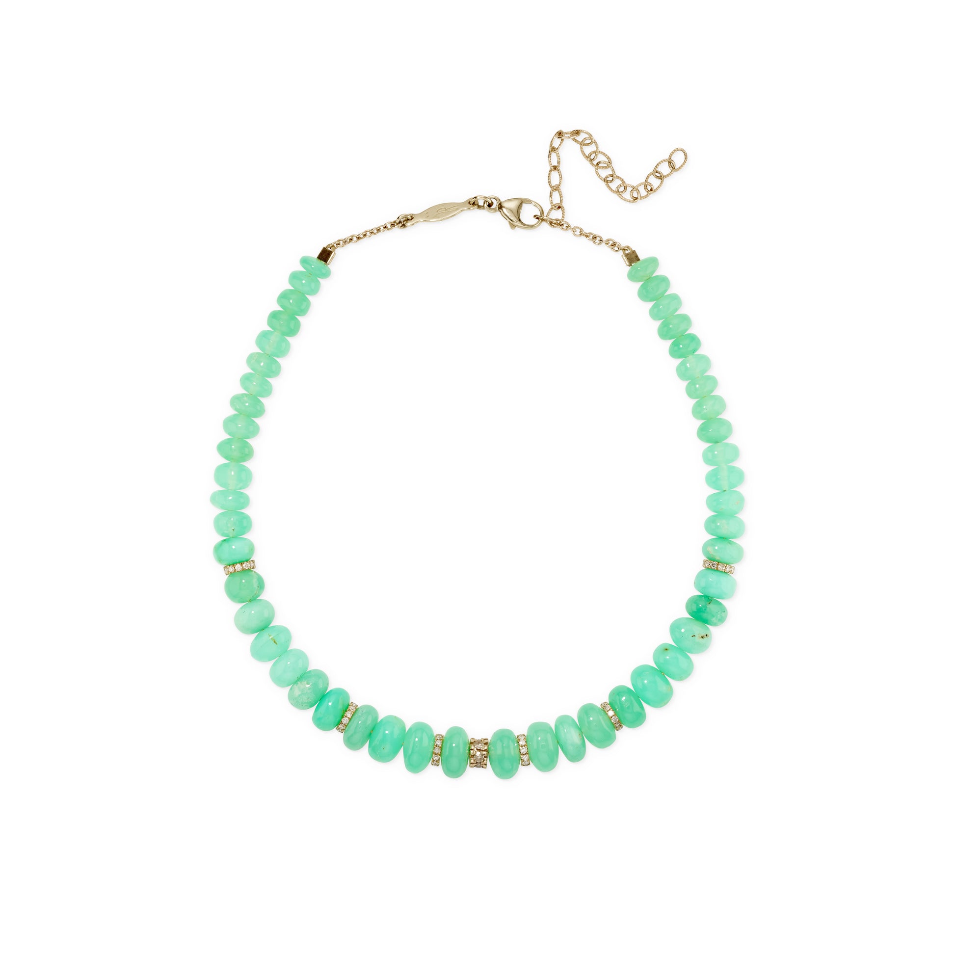 7 Pave Diamond Rondelles + Chrysoprase Beaded Anklet