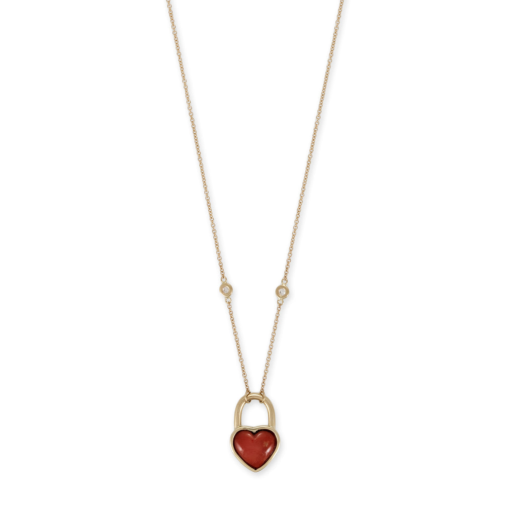 Coral Heart Lock Necklace