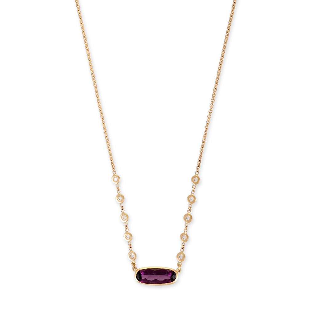 Purple Tourmaline Oval 10 Diamond Necklace