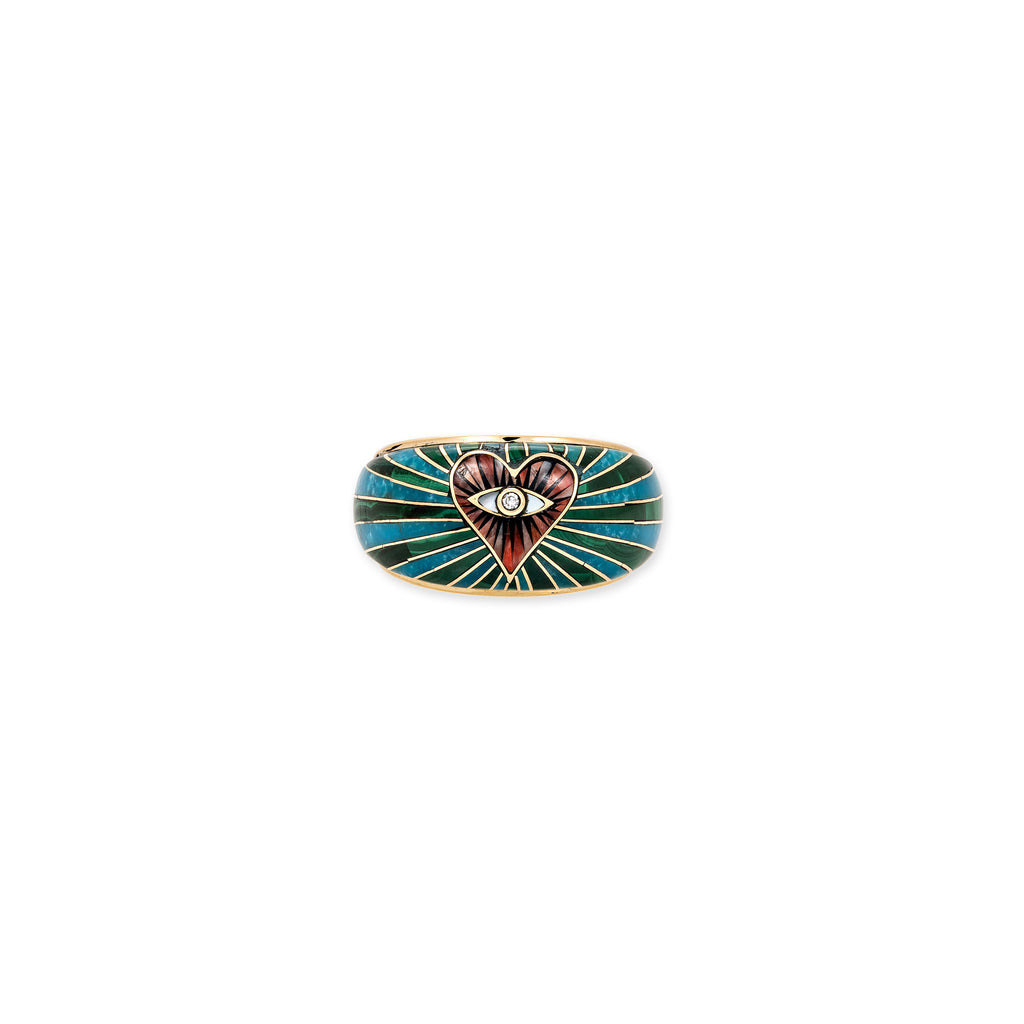 Spiny Oyster Eye Heart + Malachite Turquoise Burst Inlay Ring
