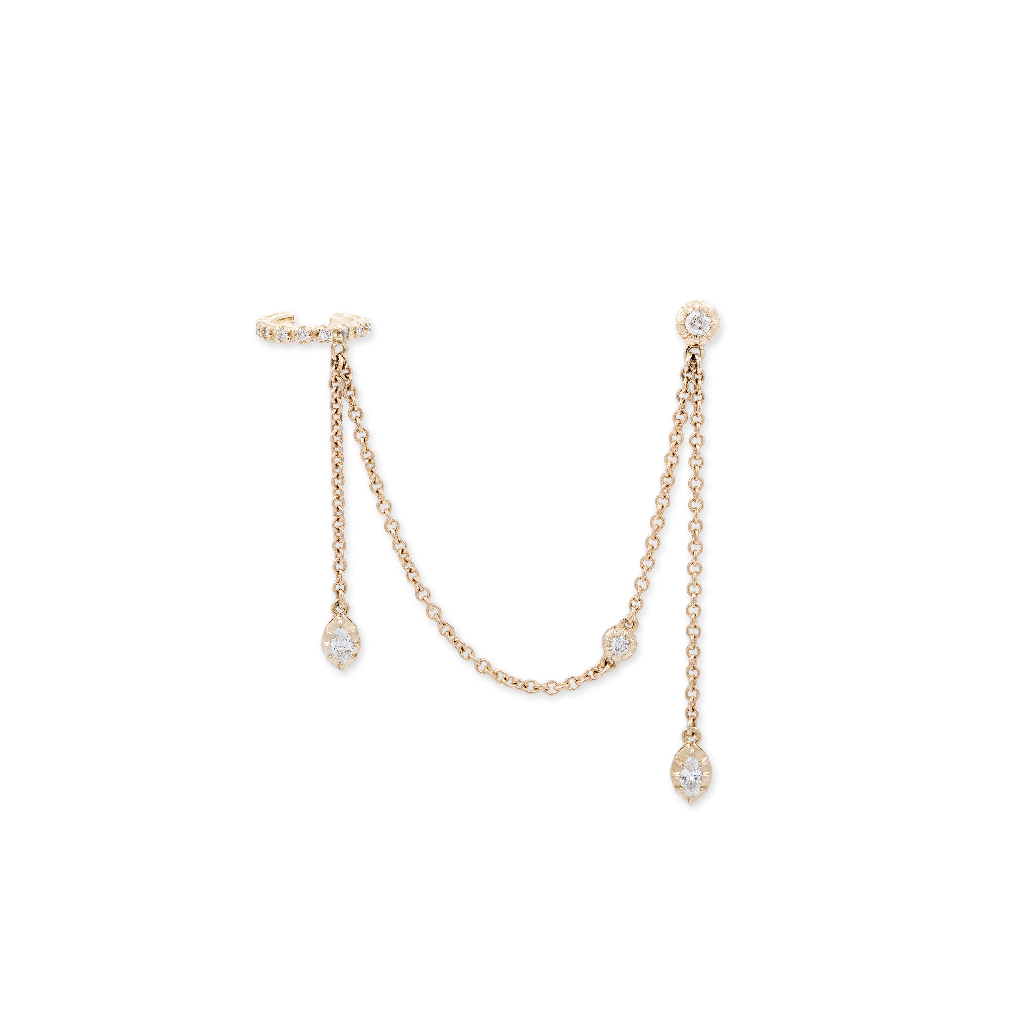 Round + Marquise Sophia Diamond Chain Stud and Diamond Ear Cuff