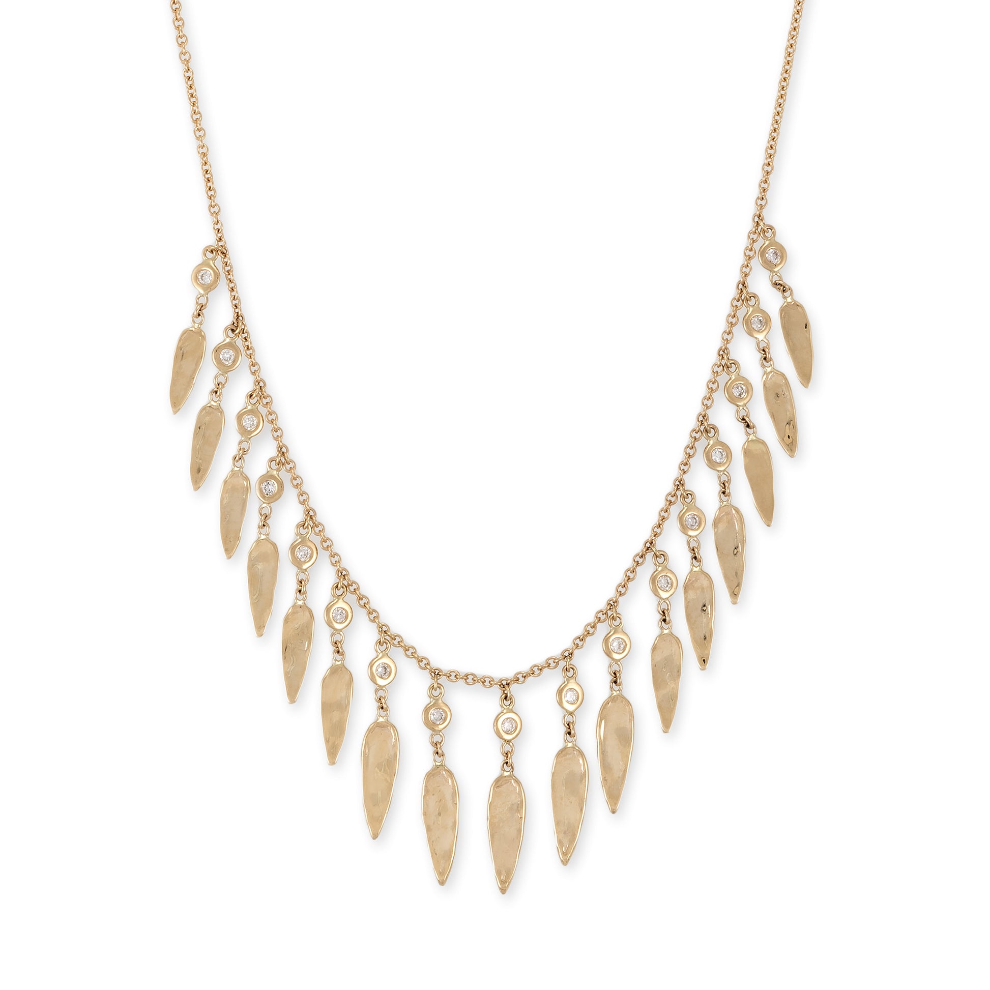 Hammered Elongated Teardrop + Diamond Shakers Necklace