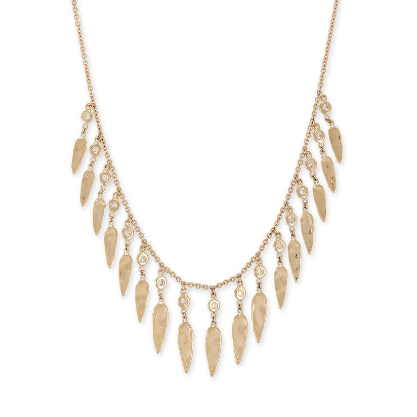 HAMMERED ELONGATED TEARDROP + DIAMOND SHAKERS NECKLACE