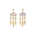 Grey Moonstone Marquise + Diamond Hammered Teardrop Chandelier Drop Stud Earrings
