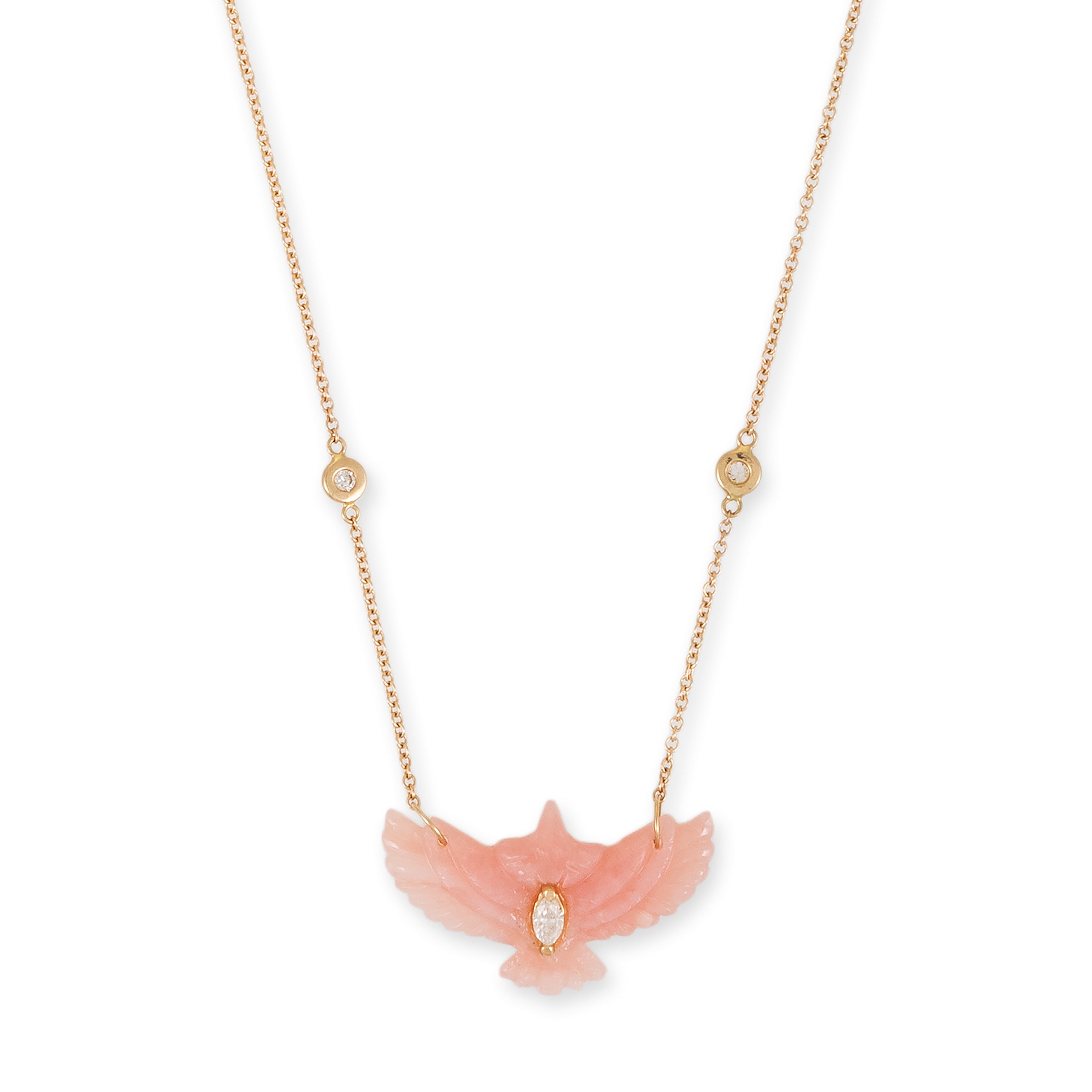 Diamond Marquise Small Pink Opal Thunderbird Diamond Necklace