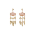 Peach Moonstone Marquise + Diamond Hammered Teardrop Chandelier Drop Stud Earrings