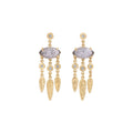Tourmalinated Quartz Marquise + Diamond Hammered Teardrop Chandelier Drop Stud Earrings