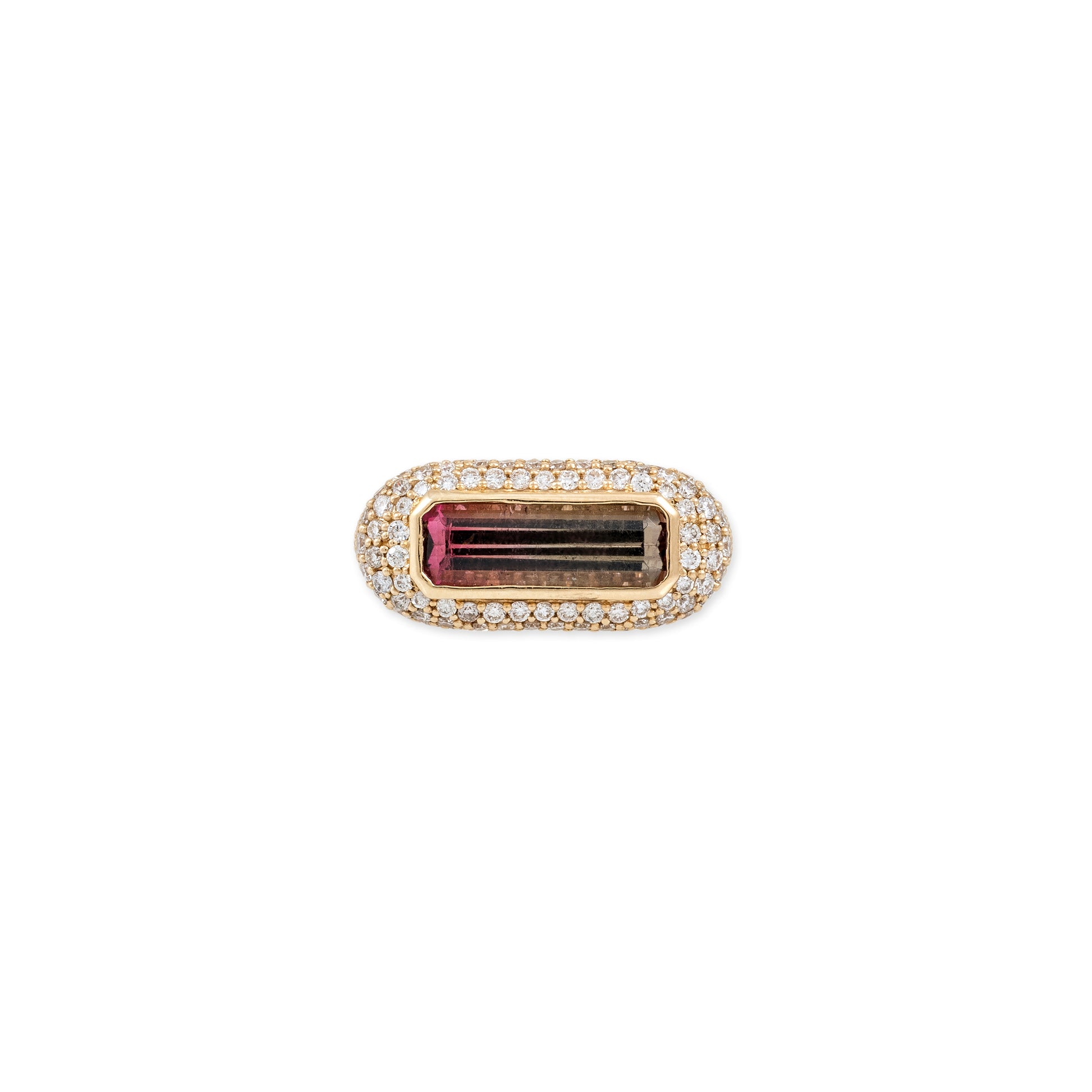 Watermelon Tourmaline Elongated Baguette Pave Ring