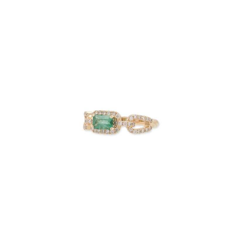 EMERALD BAGUETTE CENTER PAVE CHAIN LINK ROPE RING