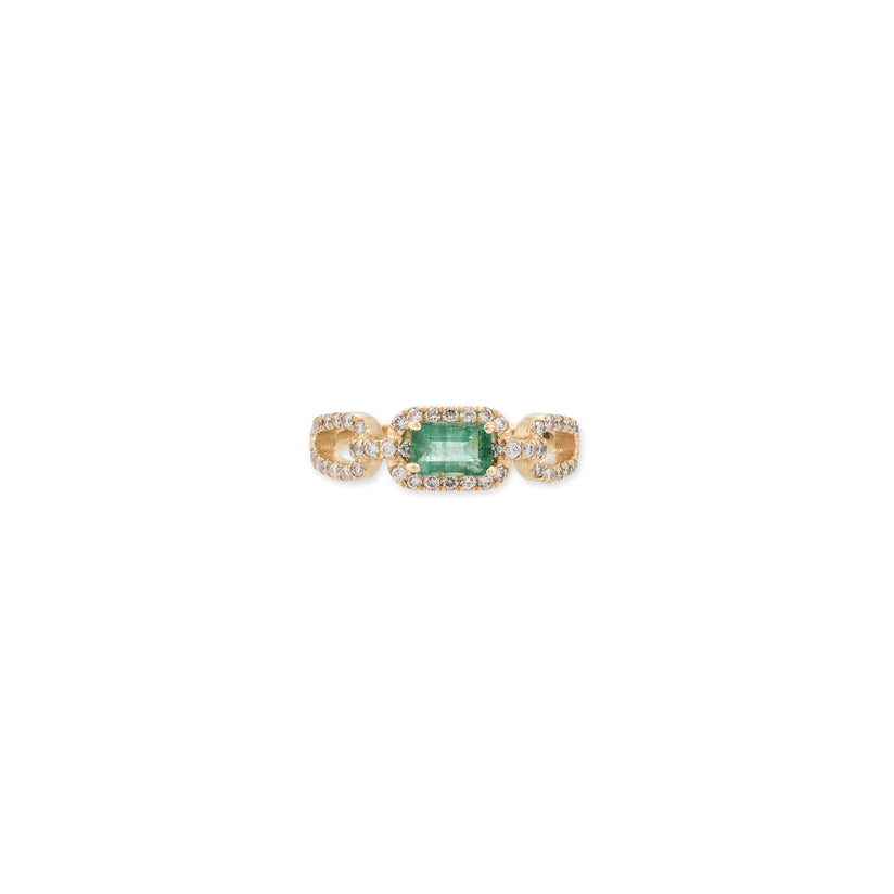 EMERALD BAGUETTE CENTER PAVE CHAIN LINK ROPE RING