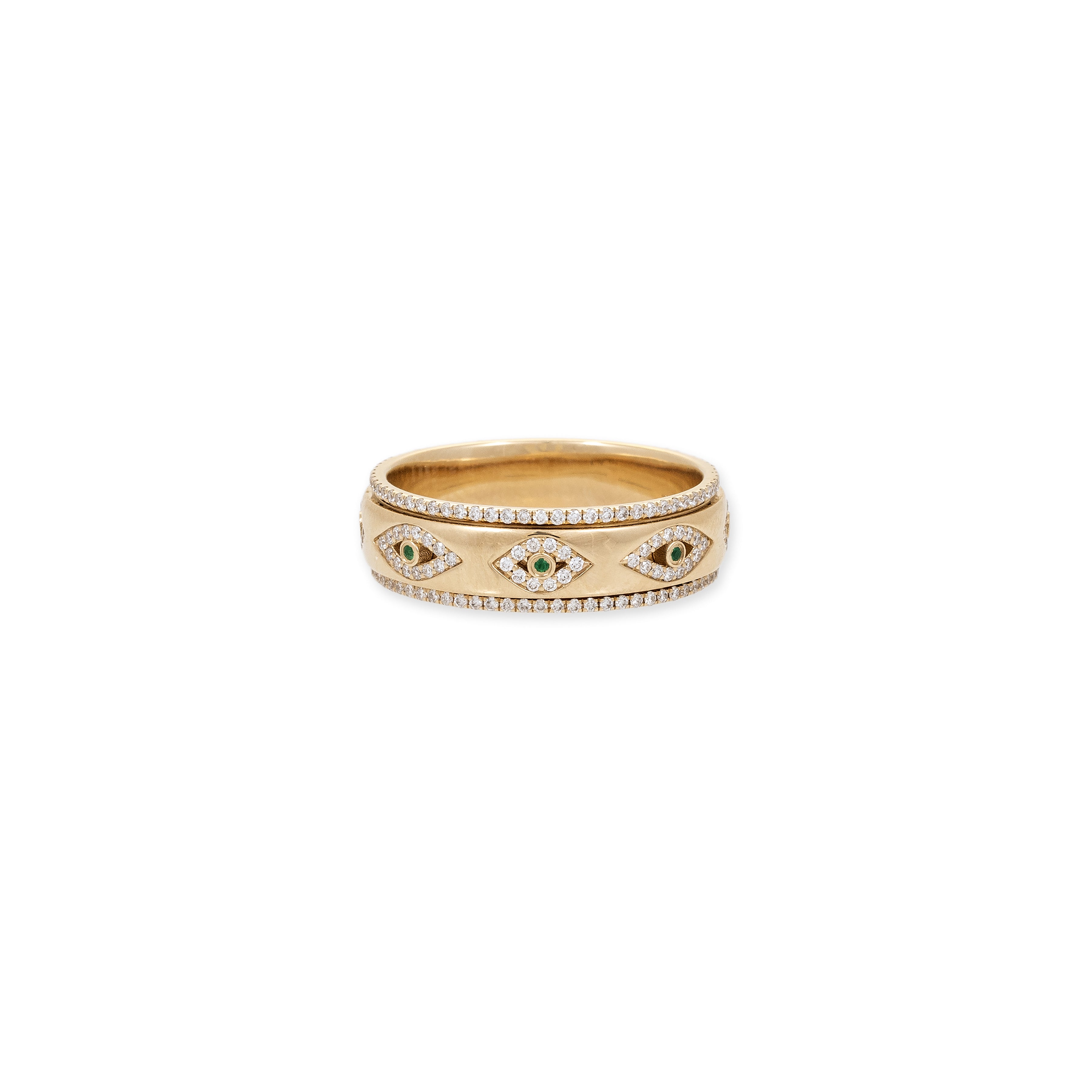 PAVE + EMERALD EYES SPINNER RING