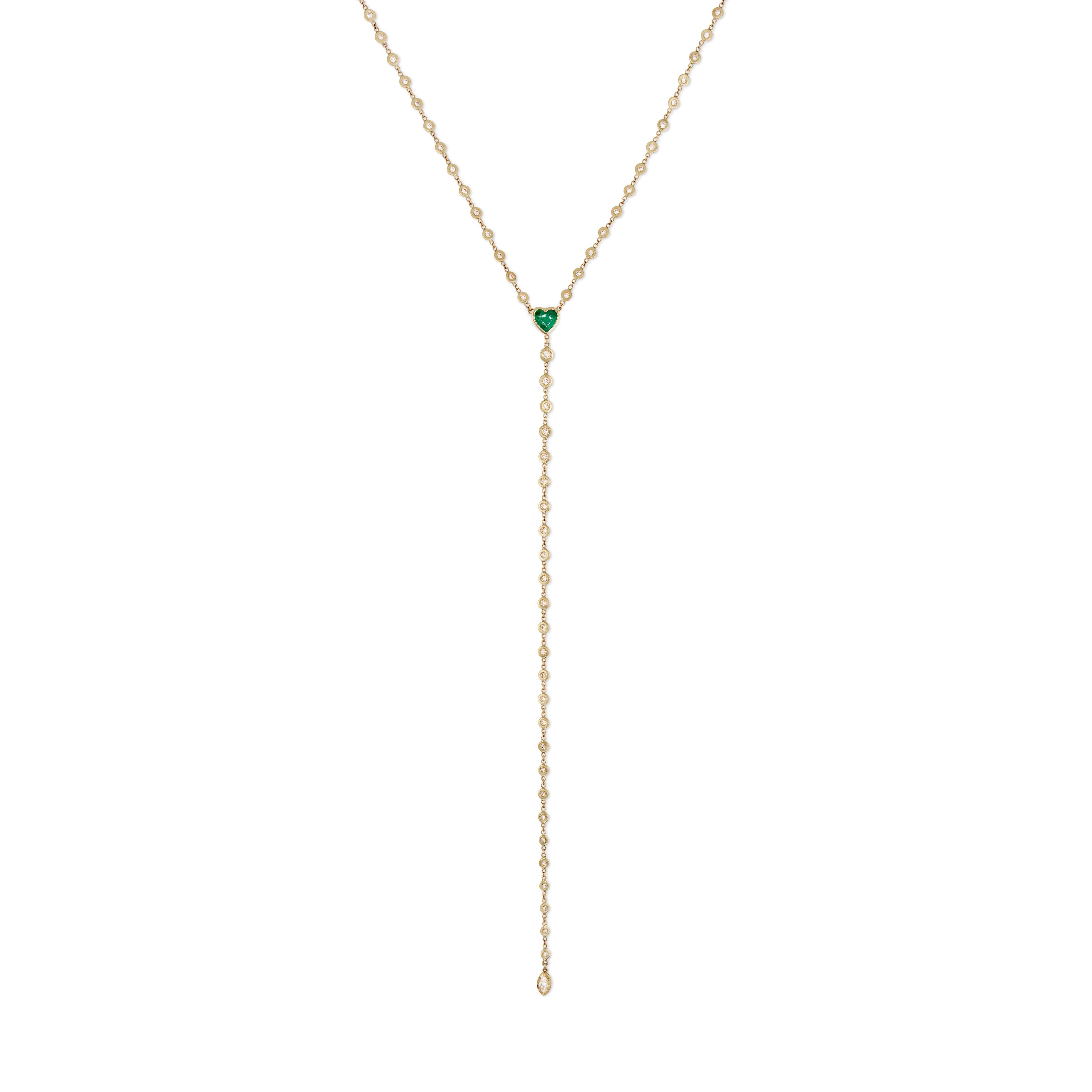 Emerald Heart Diamond Y Necklace