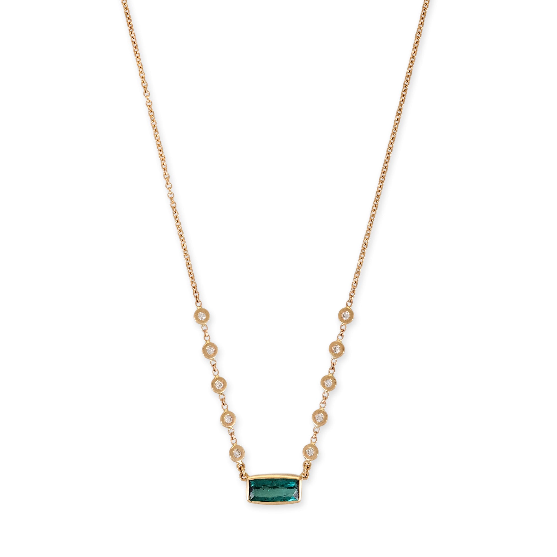 Green Tourmaline Rectangle 10 Diamond Necklace