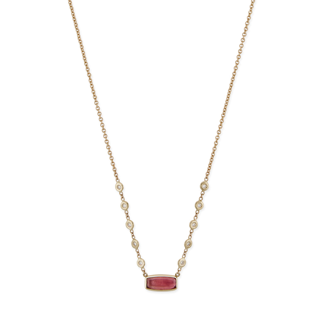 Faceted Pink Tourmaline Rectangle 10 Diamond Necklace
