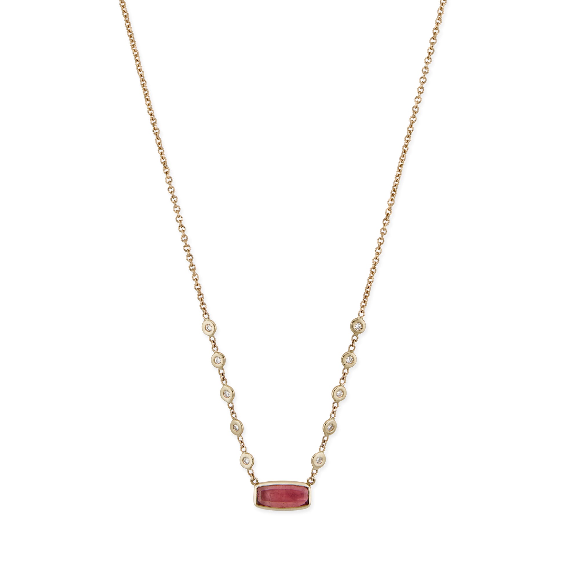 Faceted Pink Tourmaline Rectangle 10 Diamond Necklace