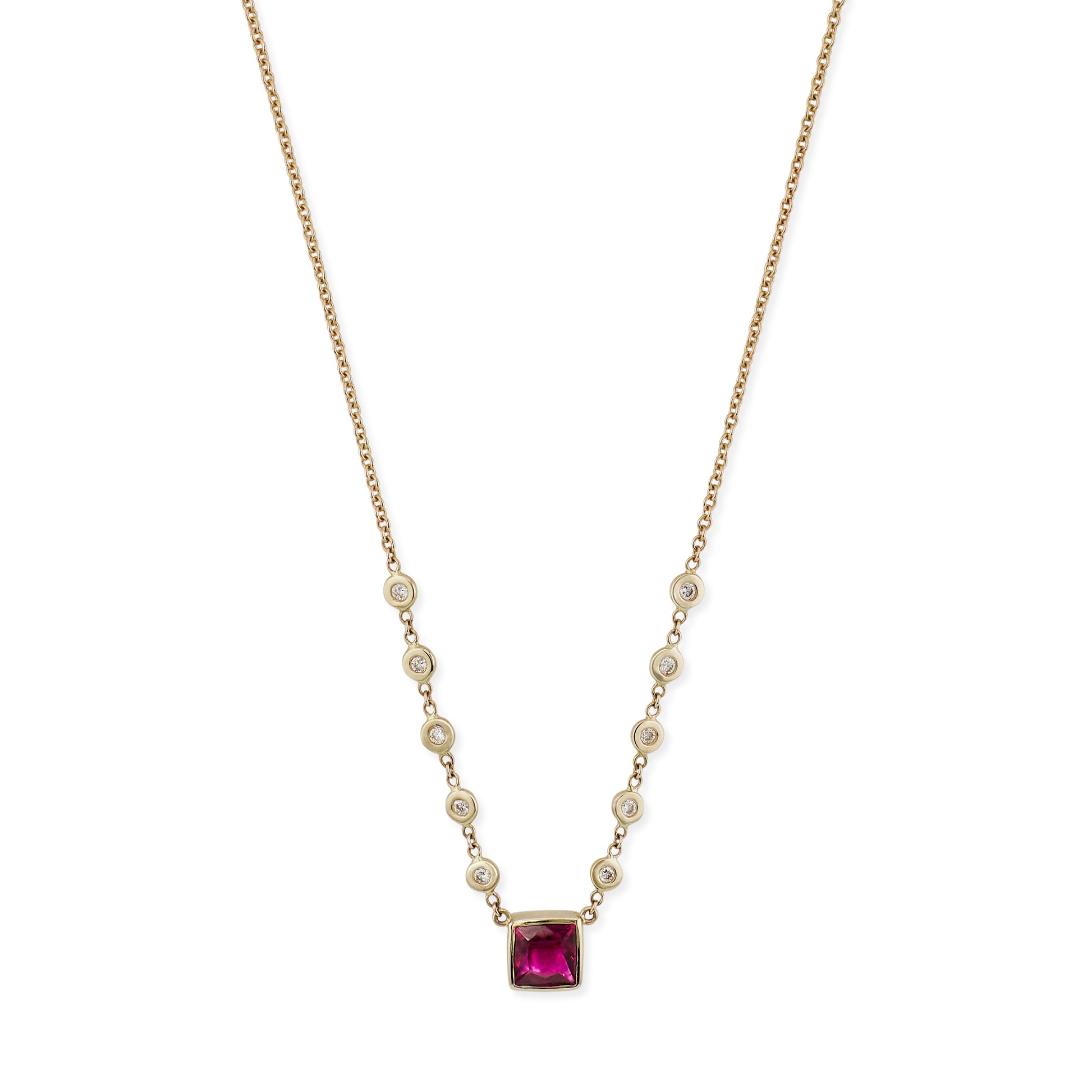 Pink Tourmaline Square 10 Diamond Necklace