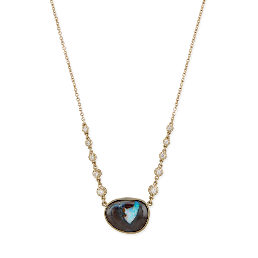 Freeform Koroit Opal 10 Sophia Diamond Necklace
