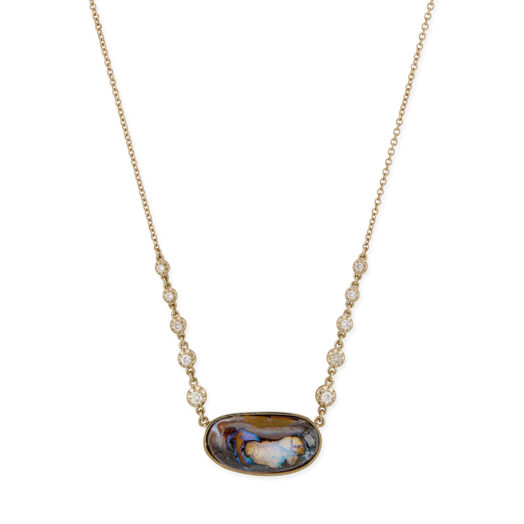 Elongated Freeform Koroit Opal 10 Sophia Diamond Necklace