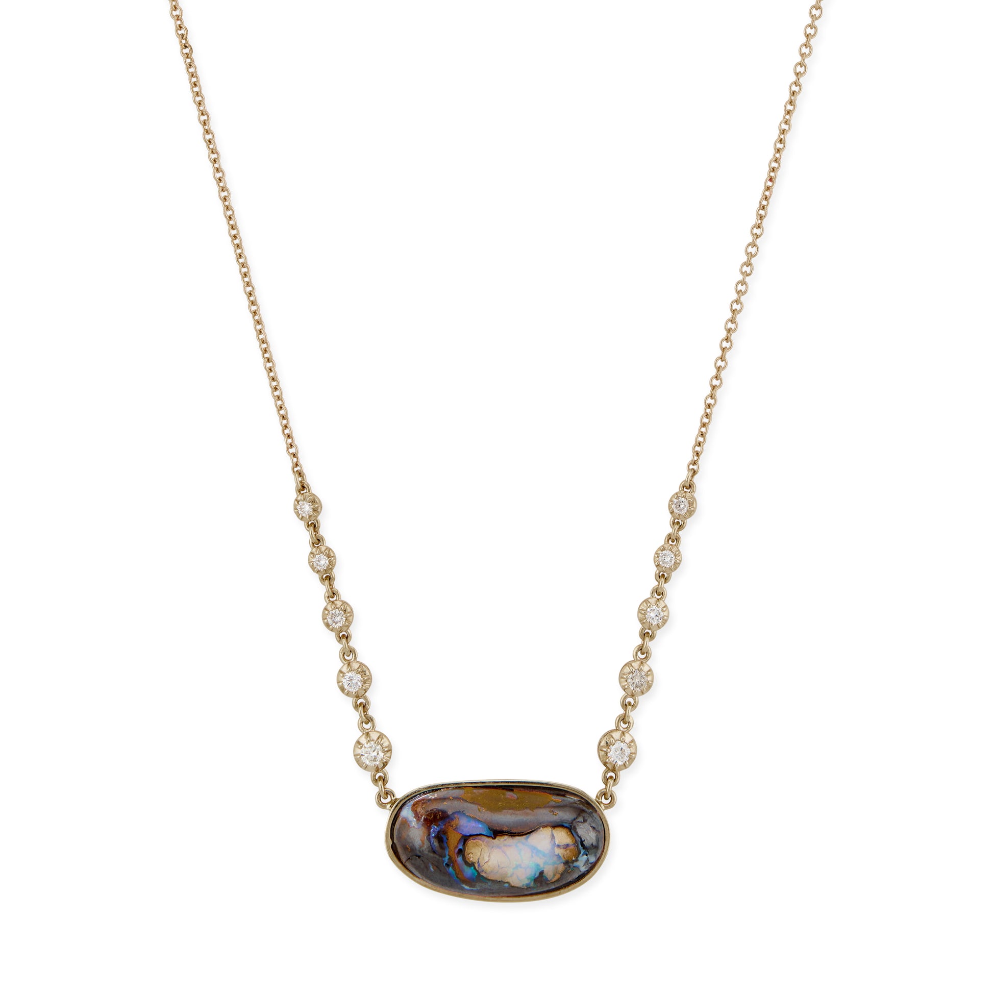 Elongated Freeform Koroit Opal 10 Sophia Diamond Necklace