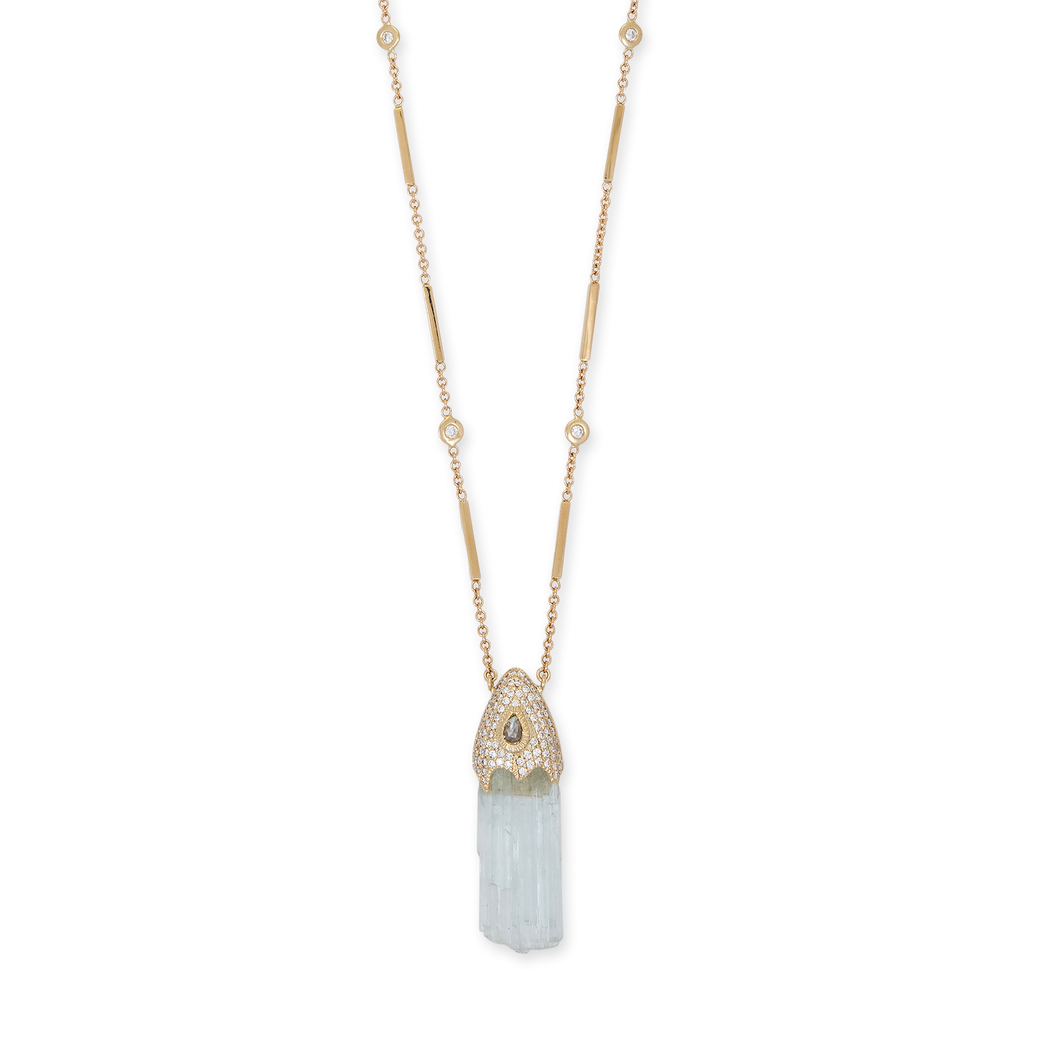 TEARDROP DIAMOND PAVE CAP + RAW AQUAMARINE CRYSTAL NECKLACE