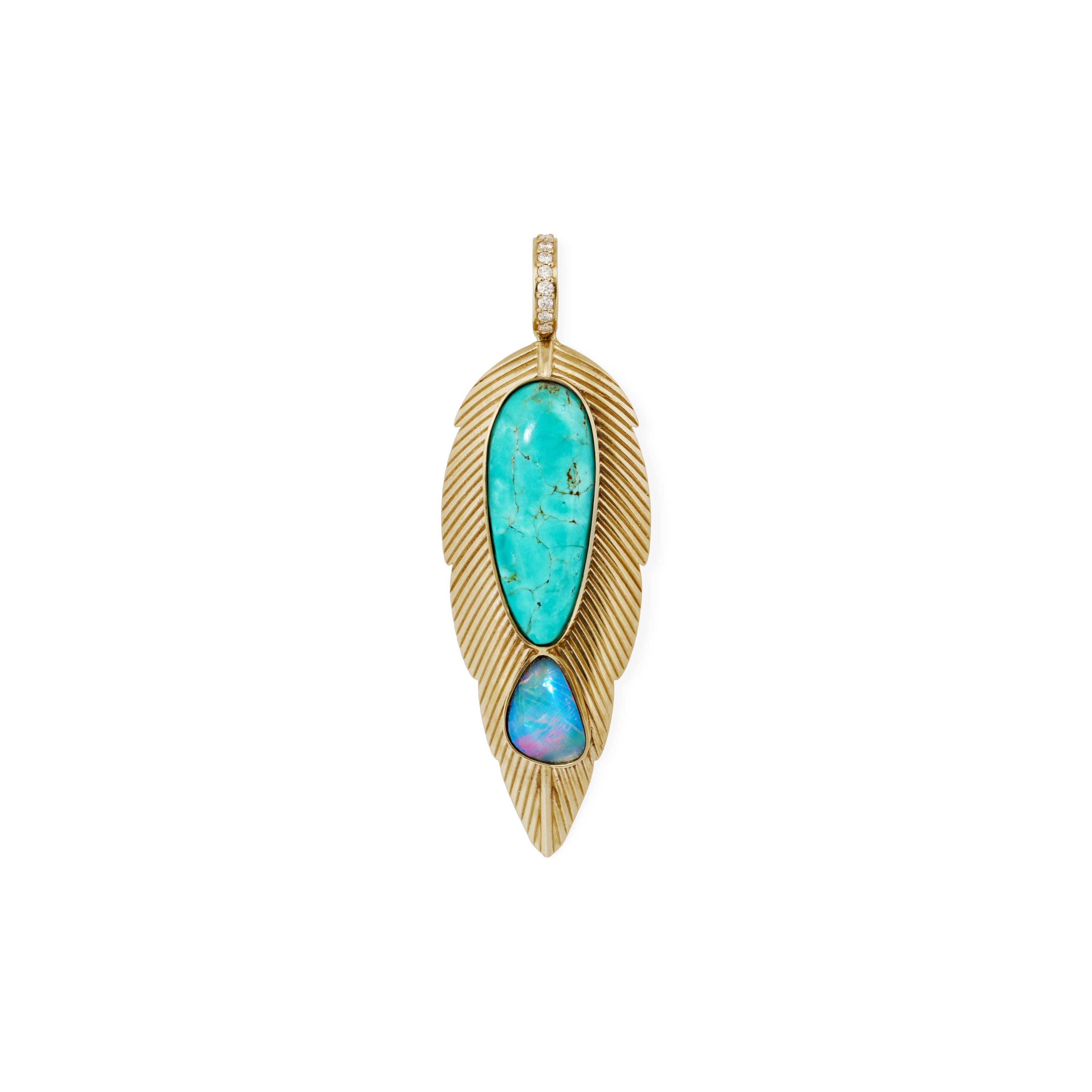 Freeform Turquoise + Opal Feather Charm