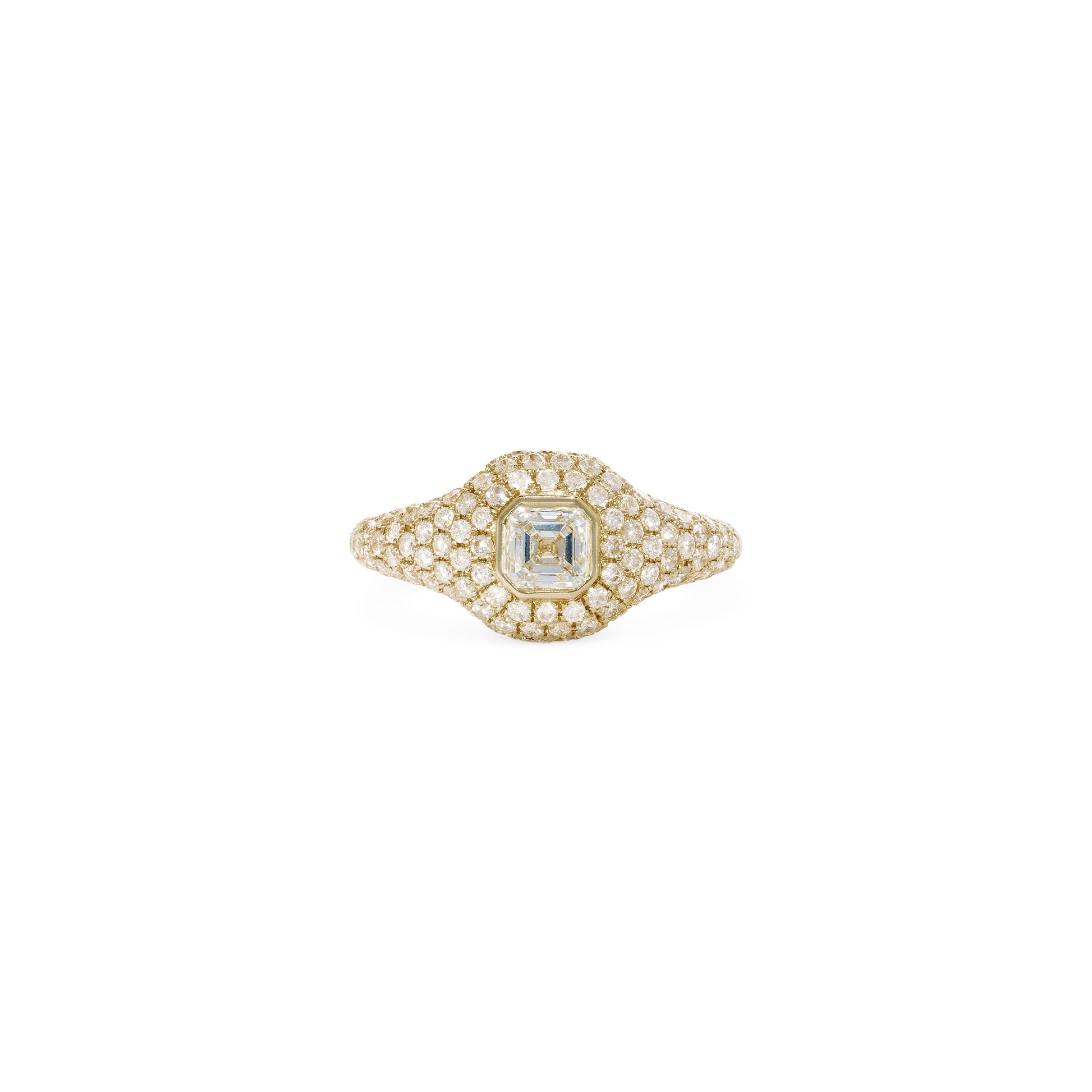 Large Asscher Diamond Pave Signet Ring
