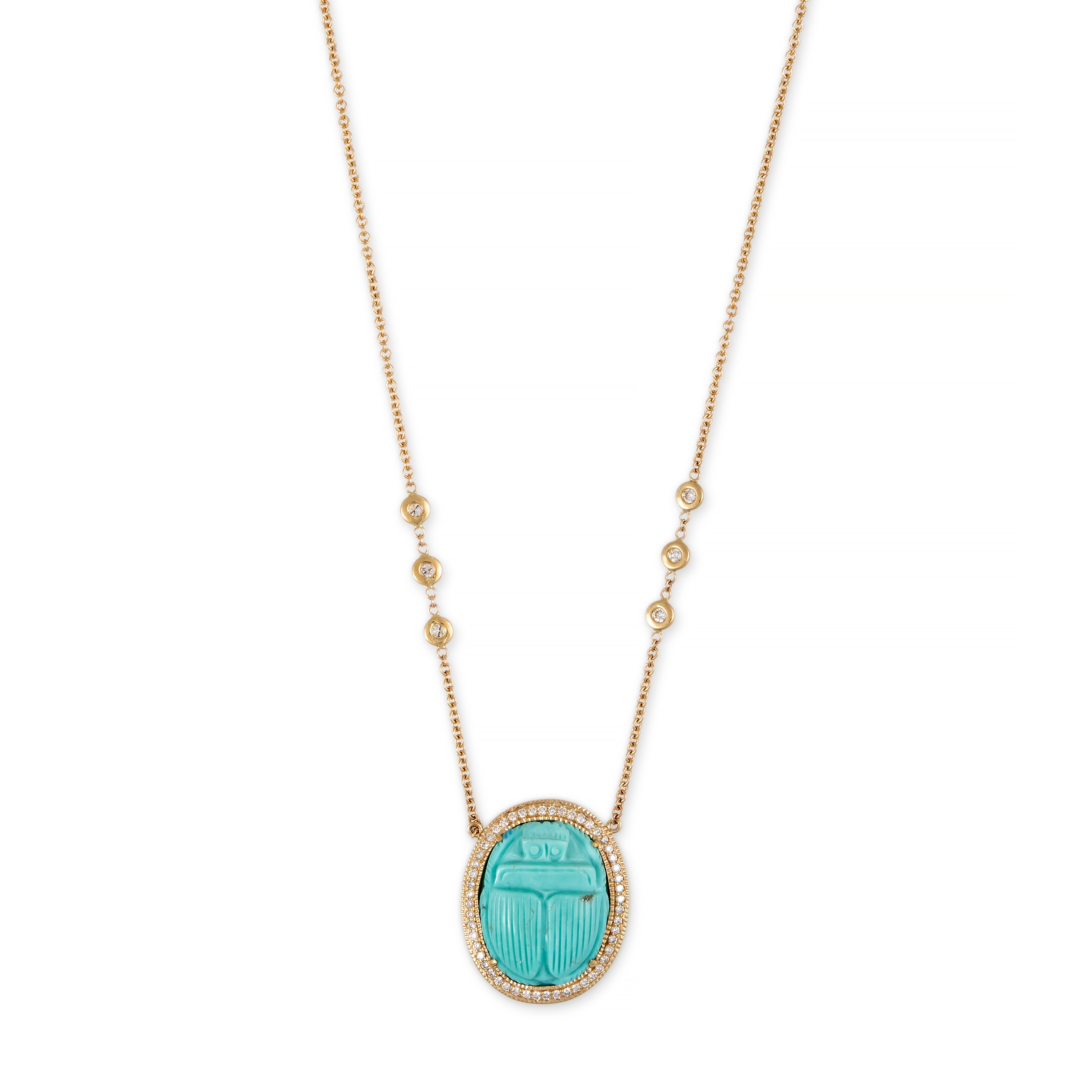 PAVE TURQUOISE SCARAB NECKLACE